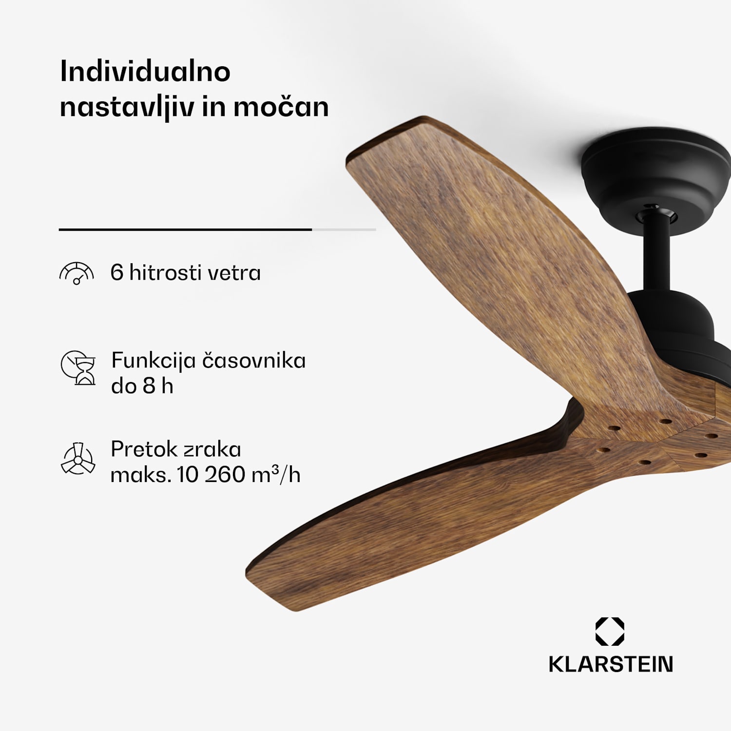 Santa Elena 52", Ø 132 cm, stropni ventilator, 10260 m³/h, lopatice iz pravega lesa, 6 nastavitev hitrosti, daljinski upravljalnik 132 cm (sobe 13–25 m²) | WIFI + daljinski upravljalnik | Oreh