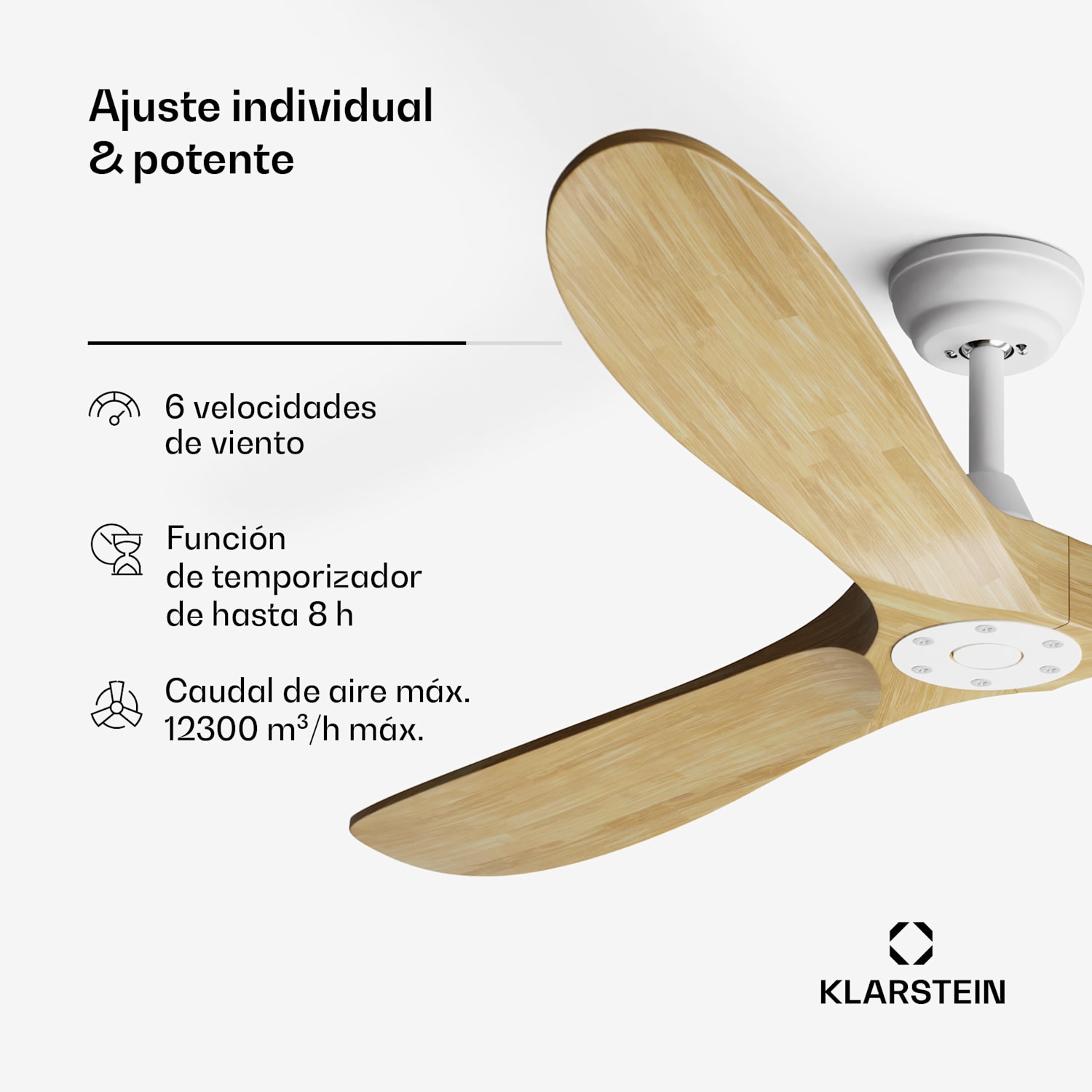 Ventilador de techo Bahama Breeze Smart | palas de madera maciza | mando a distancia + app control 152 cm (habitaciones de 25-30 m²) | WIFI + Control remoto | Arce