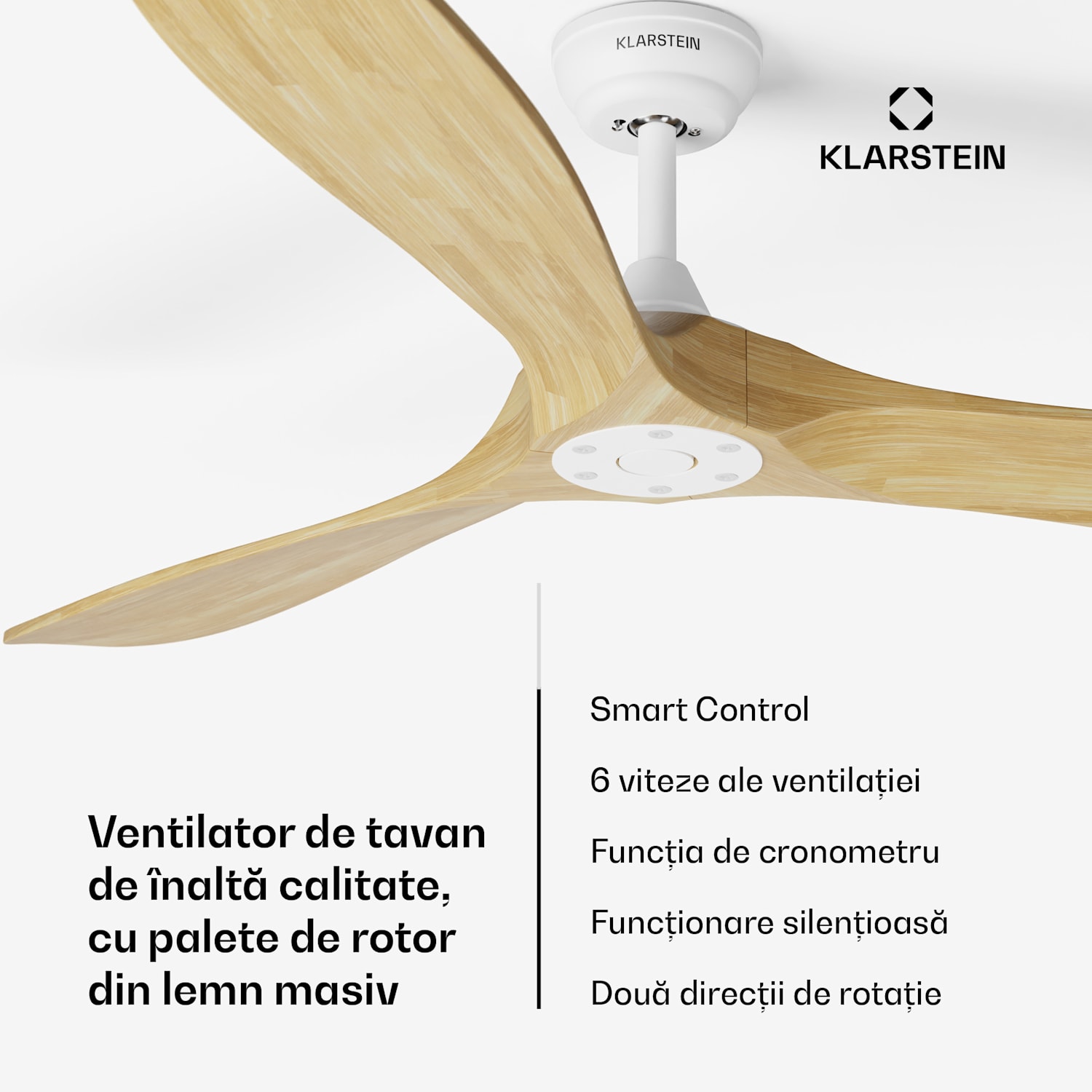 Ventilator de tavan Bahama Breeze Smart Ceiling Fan, palete rotor din lemn masiv, telecomandă + control prin aplicație 152 cm (camere 25-30 m²) | WIFI + telecomandă | Arțar