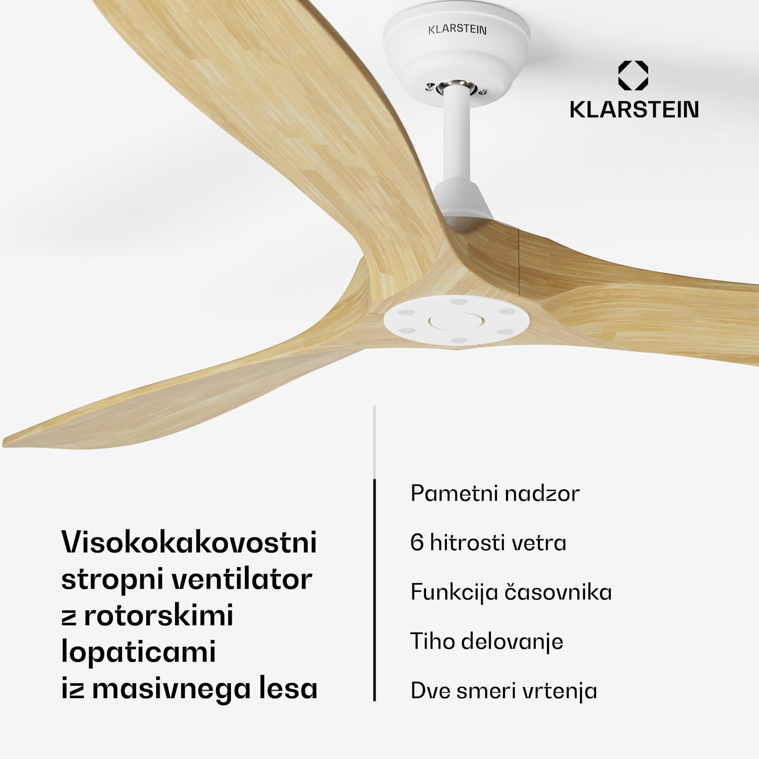 Pametni stropni ventilator Bahama Breeze, rotorske lopatice iz masivnega lesa, daljinski upravljalnik + upravljanje z aplikacijo 152 cm (sobe 25-30 m²) | WIFI + daljinski upravljalnik | Javorjeva