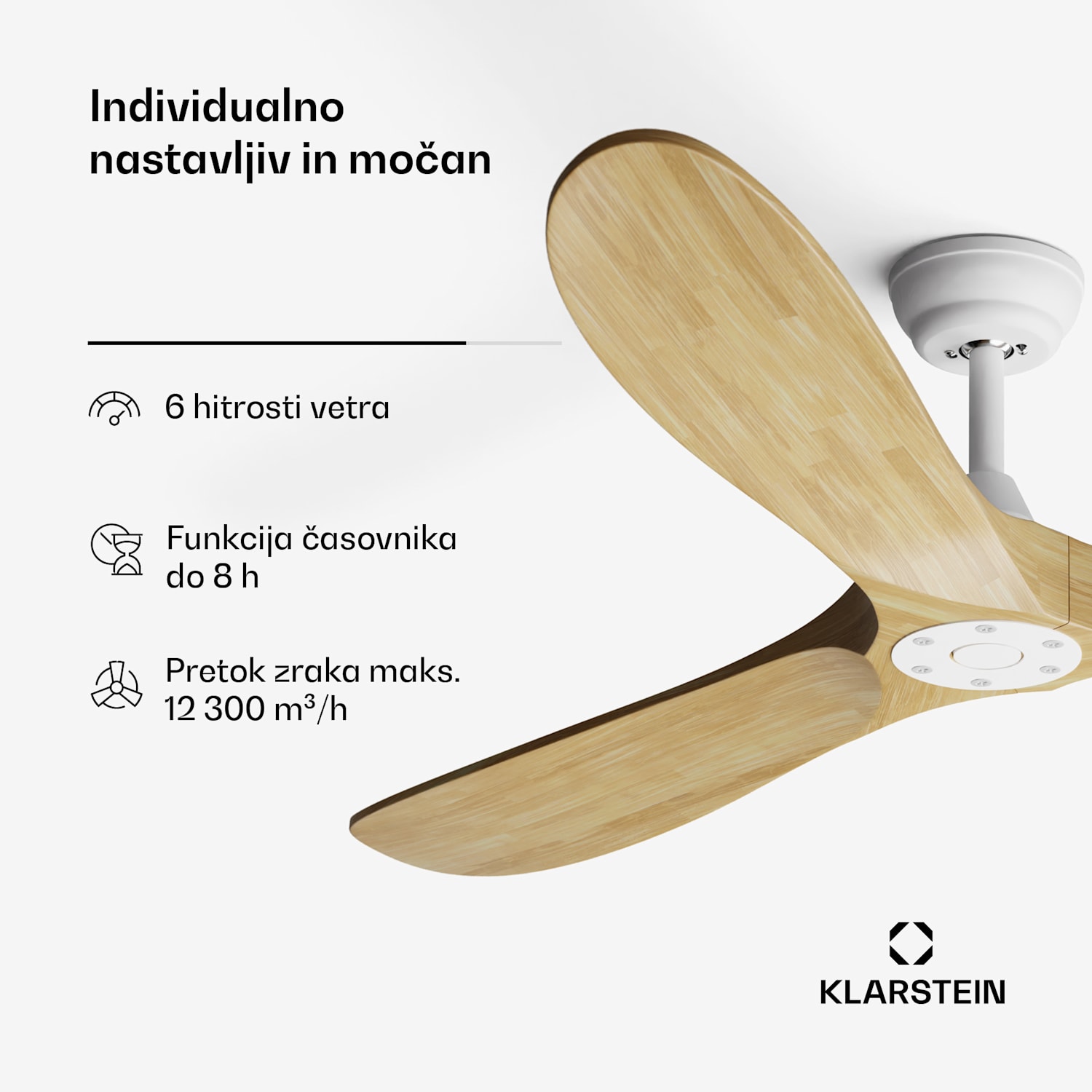 Pametni stropni ventilator Bahama Breeze, rotorske lopatice iz masivnega lesa, daljinski upravljalnik + upravljanje z aplikacijo 152 cm (sobe 25-30 m²) | WIFI + daljinski upravljalnik | Javorjeva