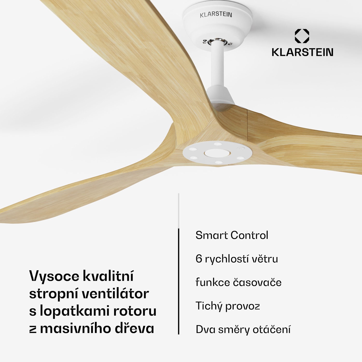 Bahama Breeze Smart Stropní ventilátor, lopatky rotoru z masivního dřeva, dálkové ovládání + ovládání pomocí aplikace 178 cm (místnosti 30-35 m²) | WIFI + dálkové ovládání | Javor