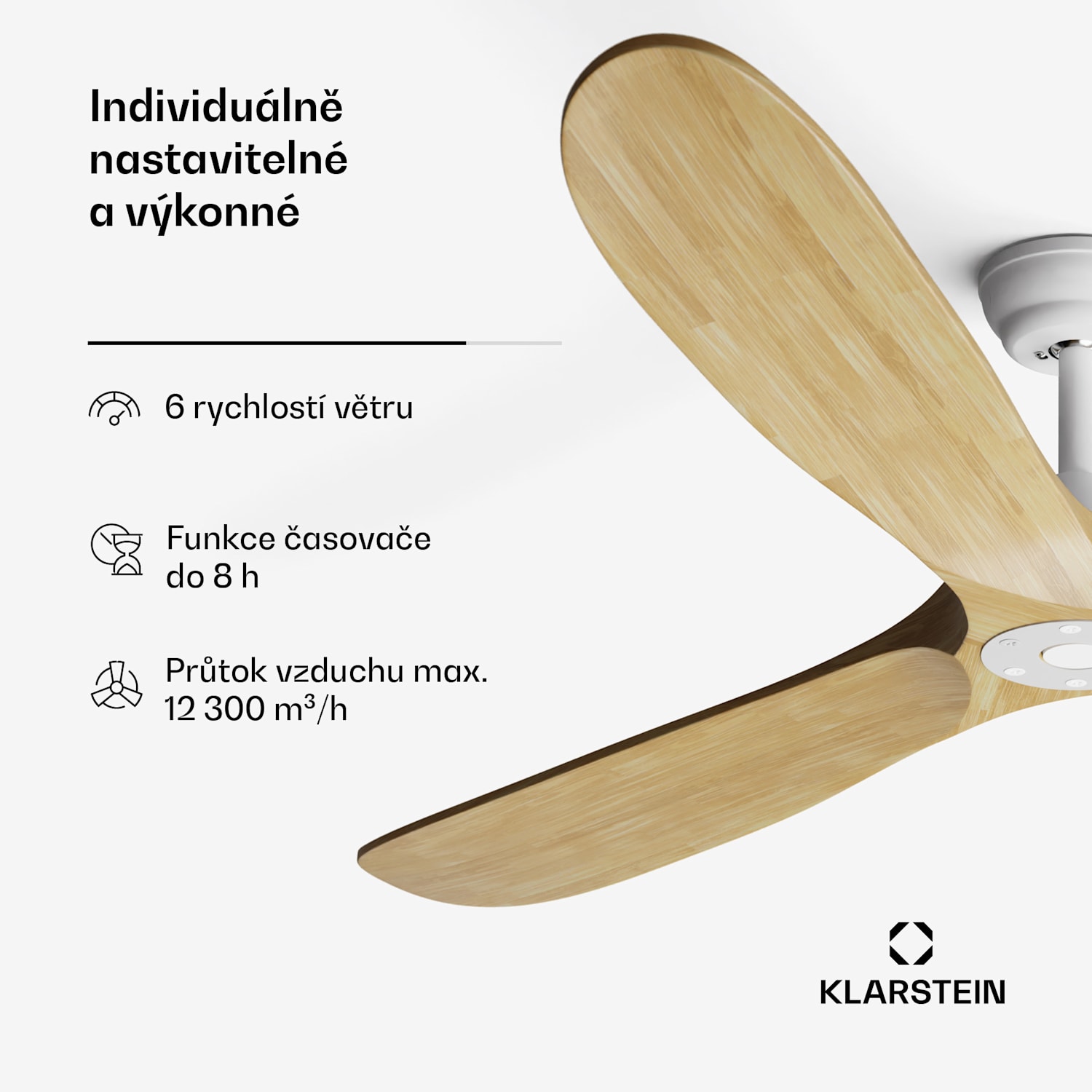 Bahama Breeze Smart Stropní ventilátor, lopatky rotoru z masivního dřeva, dálkové ovládání + ovládání pomocí aplikace 178 cm (místnosti 30-35 m²) | WIFI + dálkové ovládání | Javor