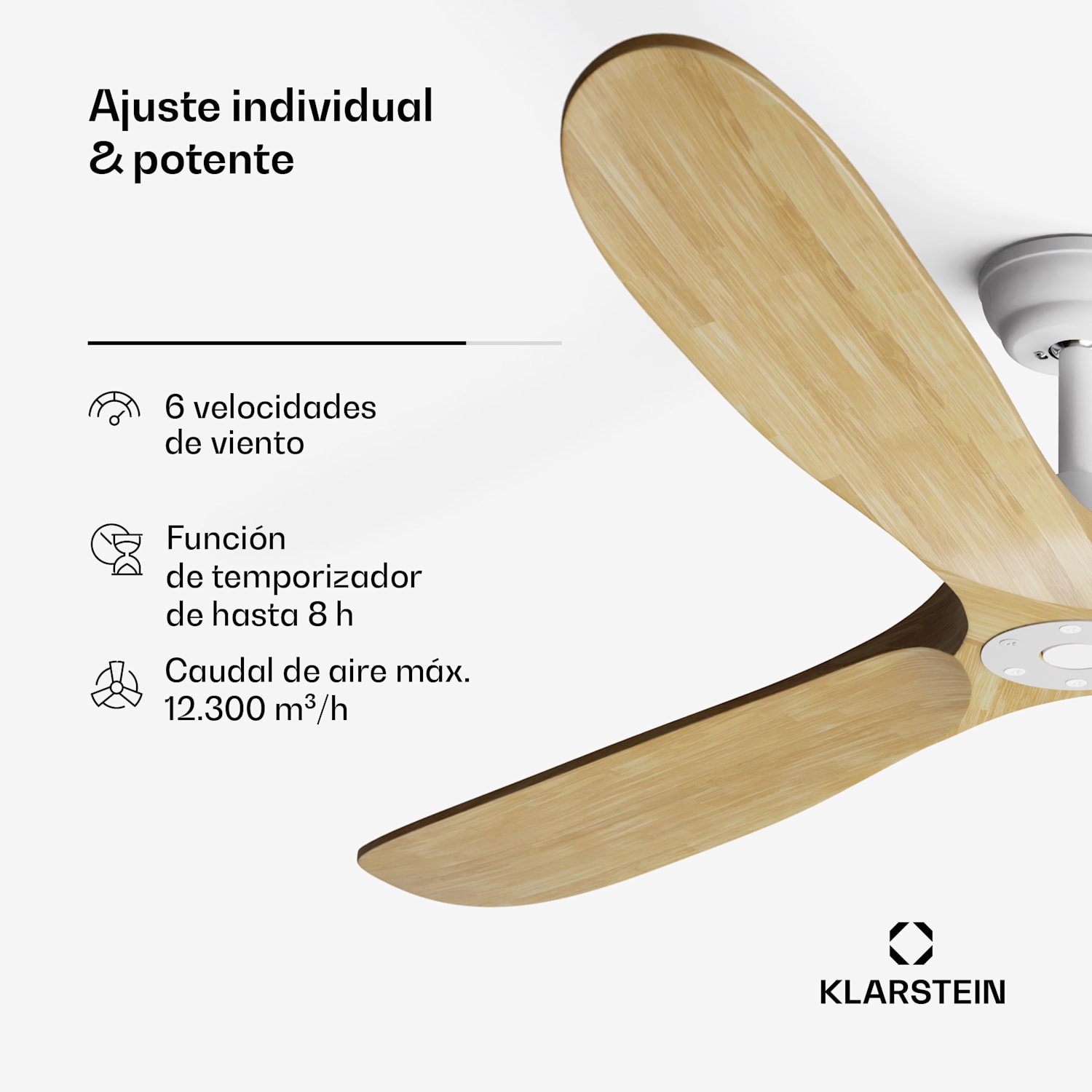 Ventilador de techo Bahama Breeze Smart | palas de madera maciza | mando a distancia + control app 178 cm (habitaciones de 30-35 m²) | WIFI + Control remoto | Arce