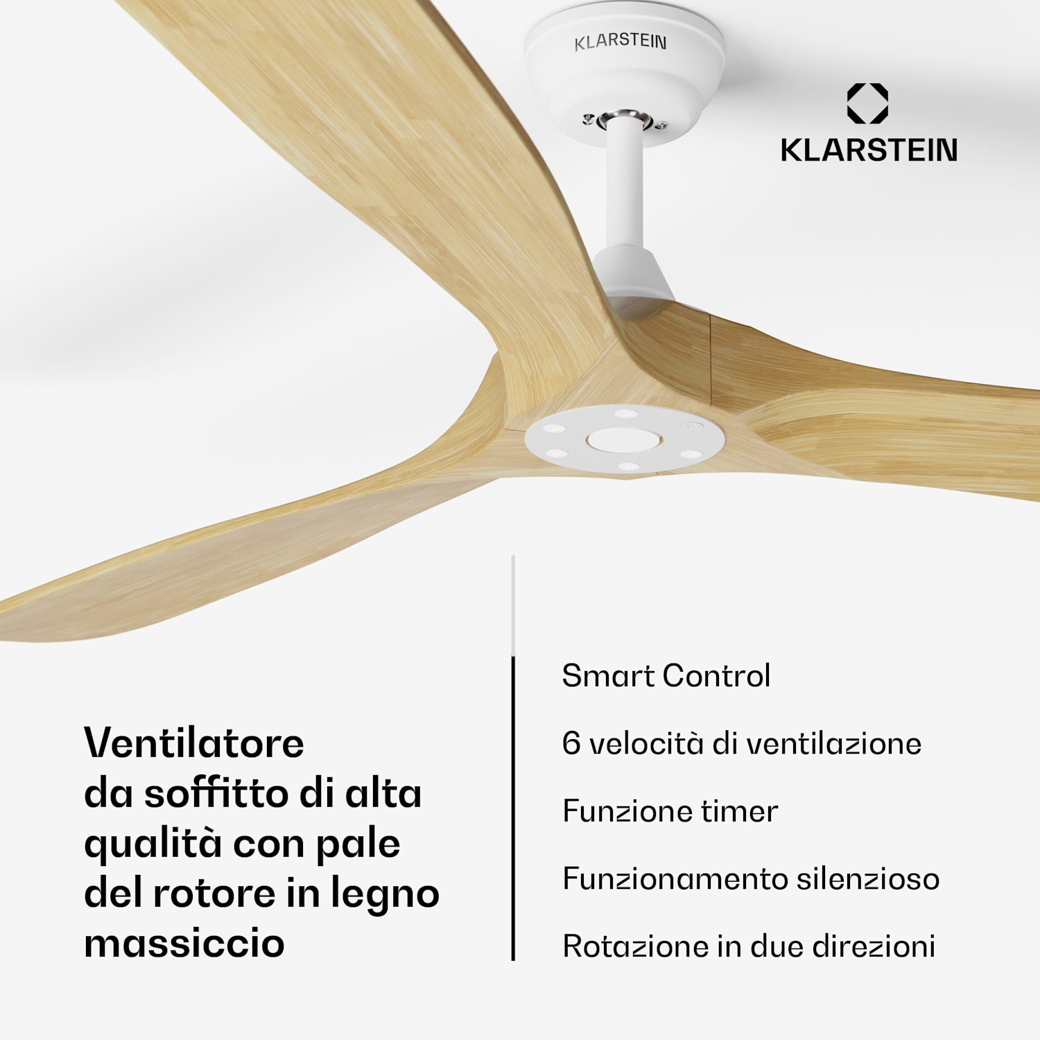 Bahama Breeze - Ventilatore da soffitto smart | Pale del rotore in legno massiccio | Telecomando + controllo tramite app 