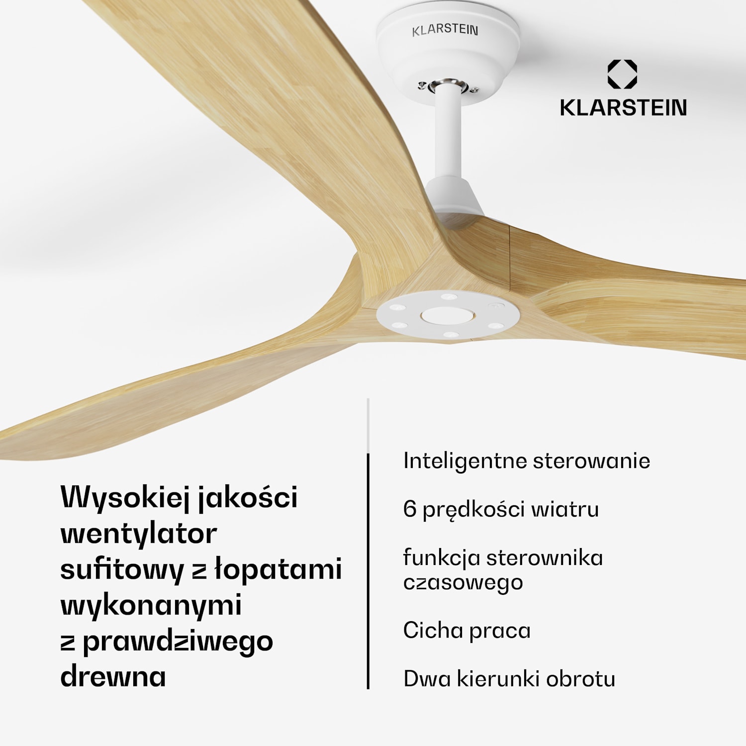 Bahama Breeze Smart wentylator sufitowy, łopatki wirnika z litego drewna, pilot + sterowanie za pomocą aplikacji 178 cm (pomieszczenia 30-35 m²) | WIFI + Pilot zdalnego sterowania | Klon