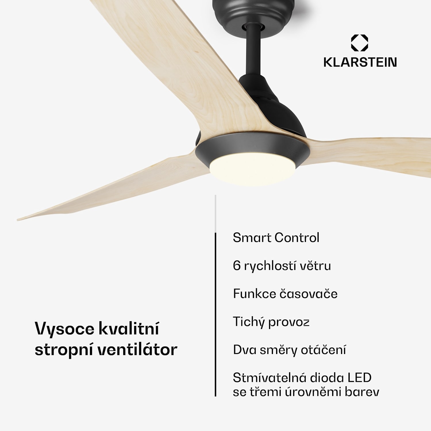 Fiji Flow 2 v 1 Smart, stropní ventilátor, Ø 132 cm, LED světlo, dálkové ovládání, ovládání přes aplikaci, dvousměrný provoz 132 cm (místnosti 13–25 m²) | WIFI + dálkové ovládání | Javor