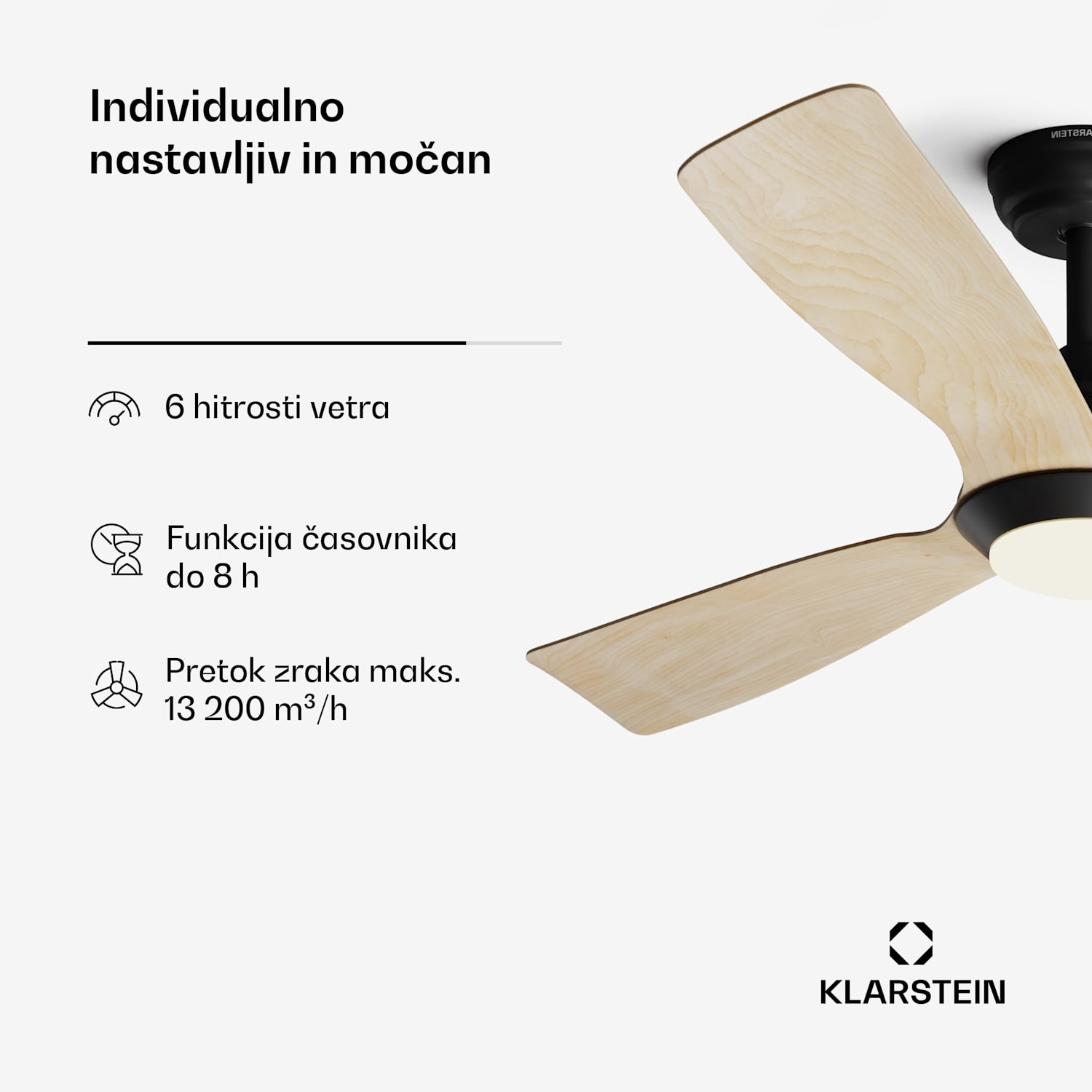 Fiji Flow 2 v 1 Smart, stropni ventilator, Ø 132 cm, LED lučka, daljinski upravljalnik, upravljanje preko aplikacije, 2 smeri delovanja 132 cm (sobe 13–25 m²) | WIFI + daljinski upravljalnik | Javorjeva