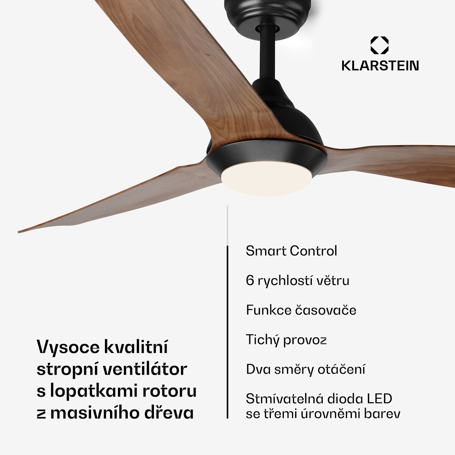Fiji Flow 2 v 1 Smart, stropní ventilátor, Ø 132 cm, stmívatelné LED světlo, dálkové ovládání, ovládání přes aplikaci, obousměrný provoz 132 cm (místnosti 13–25 m²) | WIFI + dálkové ovládání | Ořech