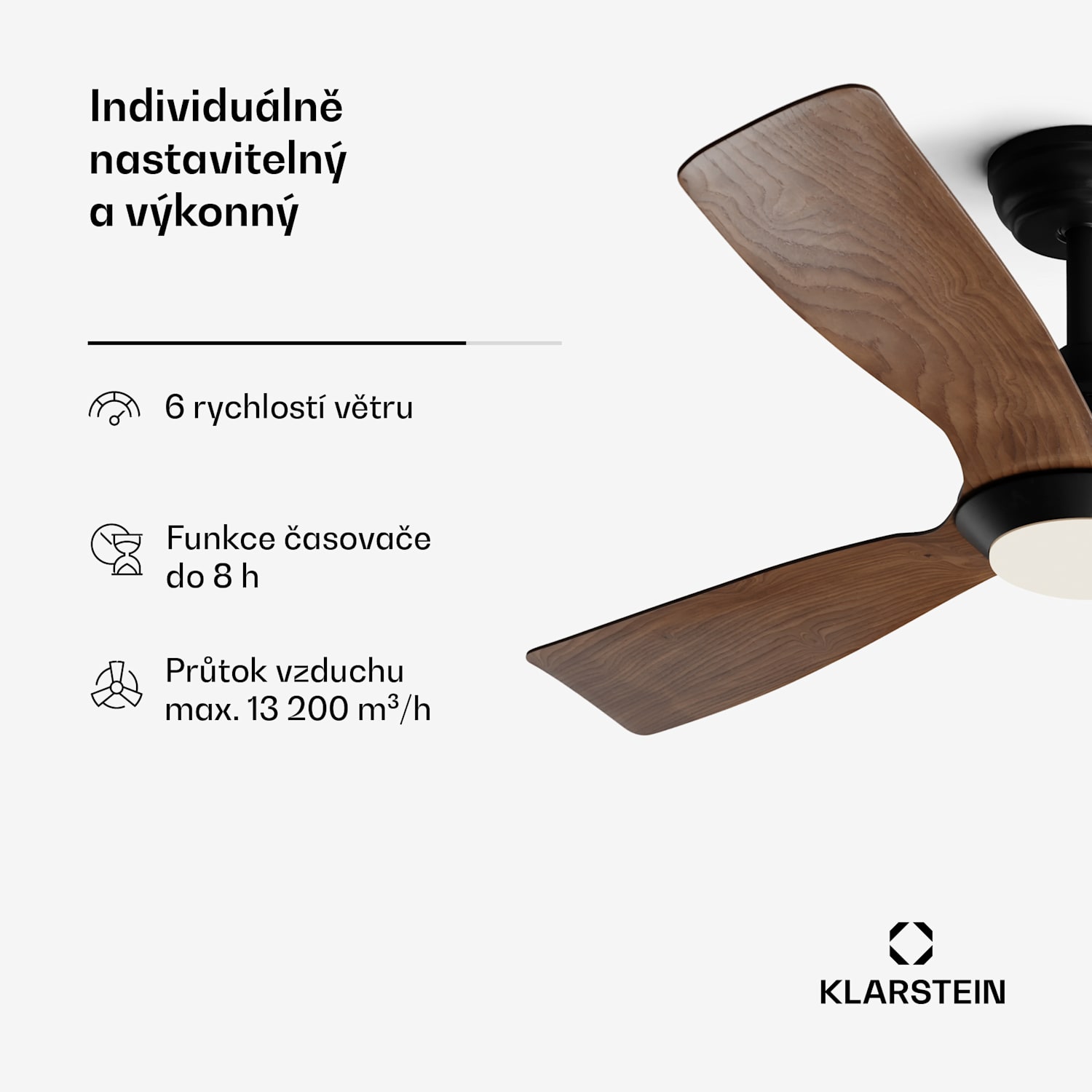 Fiji Flow 2 v 1 Smart, stropní ventilátor, Ø 132 cm, stmívatelné LED světlo, dálkové ovládání, ovládání přes aplikaci, obousměrný provoz 132 cm (místnosti 13–25 m²) | WIFI + dálkové ovládání | Ořech