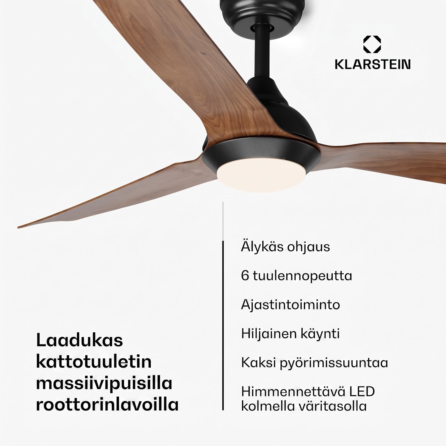 Fiji Flow 2 in 1 -kattotuuletin 132 cm LED kaukosäädin sovellusohjaus 2 kiertosuuntaa himmennettävä 132 cm (huoneet 13-25 m²) | WIFI + kaukosäädin | Pähkinä