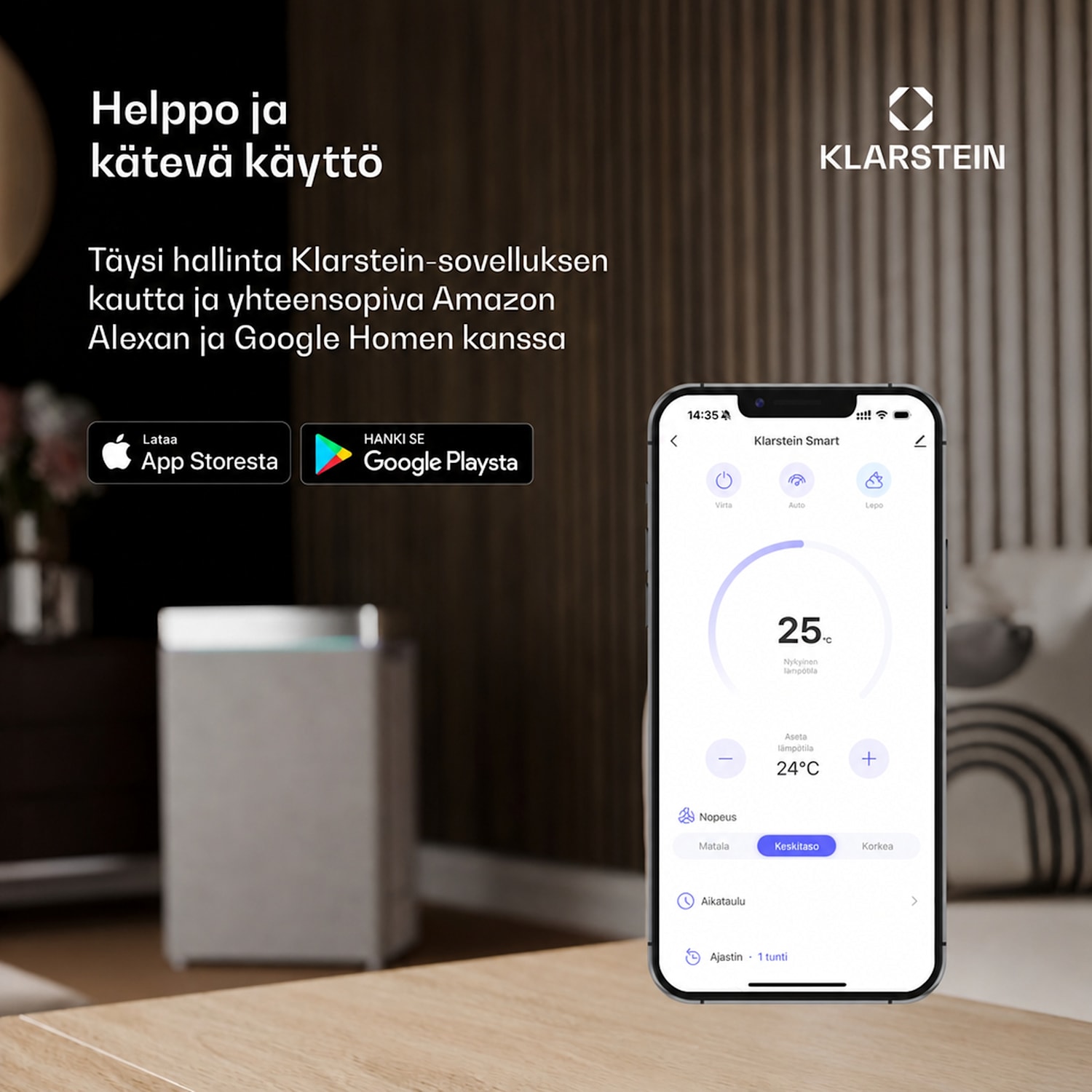 Fiji Flow 2 in 1 -kattotuuletin 132 cm LED kaukosäädin sovellusohjaus 2 kiertosuuntaa himmennettävä 132 cm (huoneet 13-25 m²) | WIFI + kaukosäädin | Pähkinä