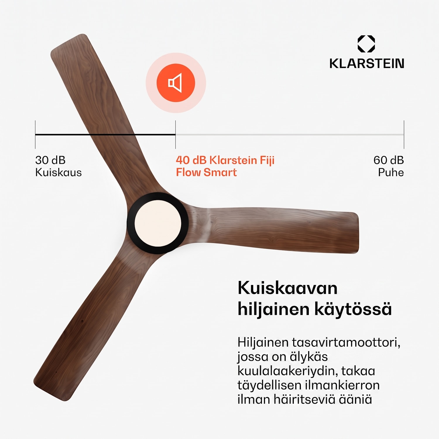 Fiji Flow 2 in 1 -kattotuuletin 132 cm LED kaukosäädin sovellusohjaus 2 kiertosuuntaa himmennettävä 132 cm (huoneet 13-25 m²) | WIFI + kaukosäädin | Pähkinä