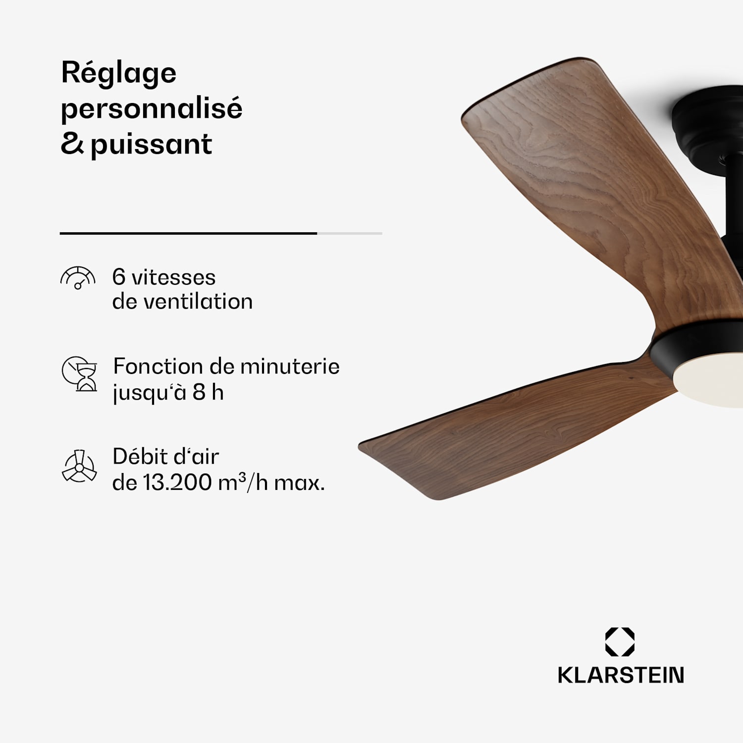 Fiji Flow ventilateur de plafond 2 en 1, 132 cm lampe LED télécommande contrôle par application 2 sens de marche dimmable 132 cm (pièces de 13 à 25 m²) | WIFI + Télécommande | Noyer