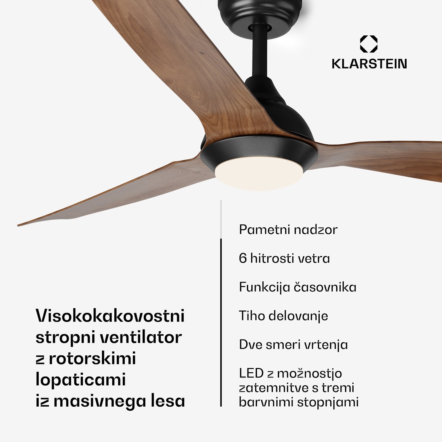 Fiji Flow 2 v 1 Smart, stropni ventilator, Ø 132 cm, zatemnitvena LED luč, daljinski upravljalnik, upravljanje prek aplikacije, dvosmerno delovanje 132 cm (sobe 13–25 m²) | WIFI + daljinski upravljalnik | Oreh