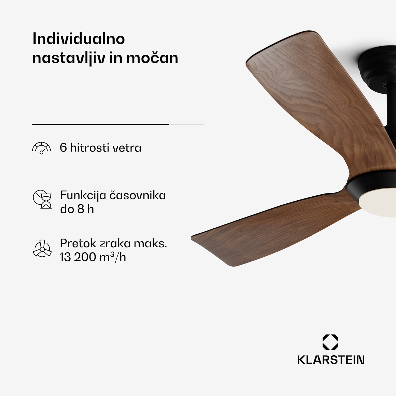 Fiji Flow 2 v 1 Smart, stropni ventilator, Ø 132 cm, zatemnitvena LED luč, daljinski upravljalnik, upravljanje prek aplikacije, dvosmerno delovanje 132 cm (sobe 13–25 m²) | WIFI + daljinski upravljalnik | Oreh