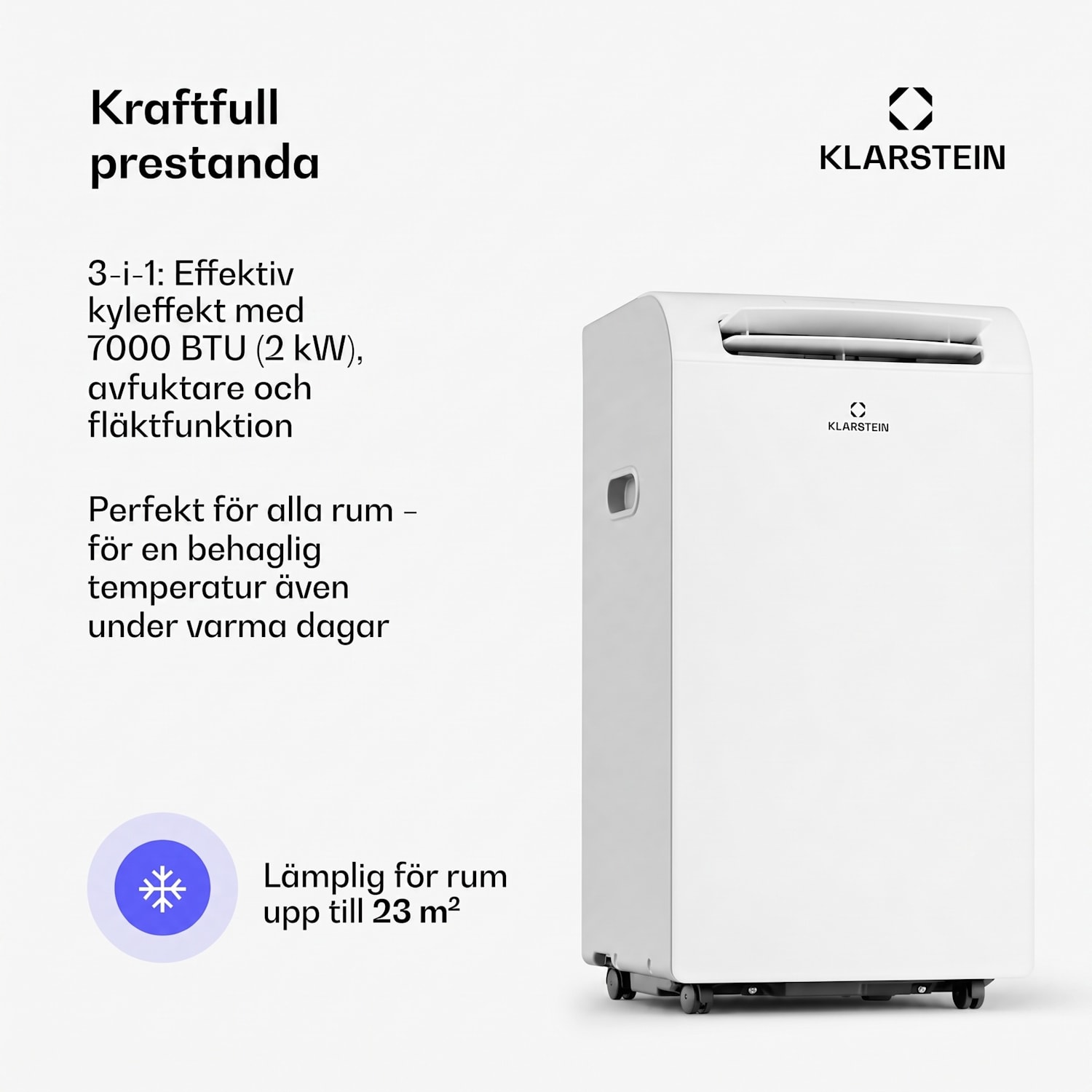 Breeze Box 7K Smart PAC luftkonditionering | 3-i-1-läge | Smart Control | upp till 25 m² | 24h-timer | portabel 7.000 BTU | Vit