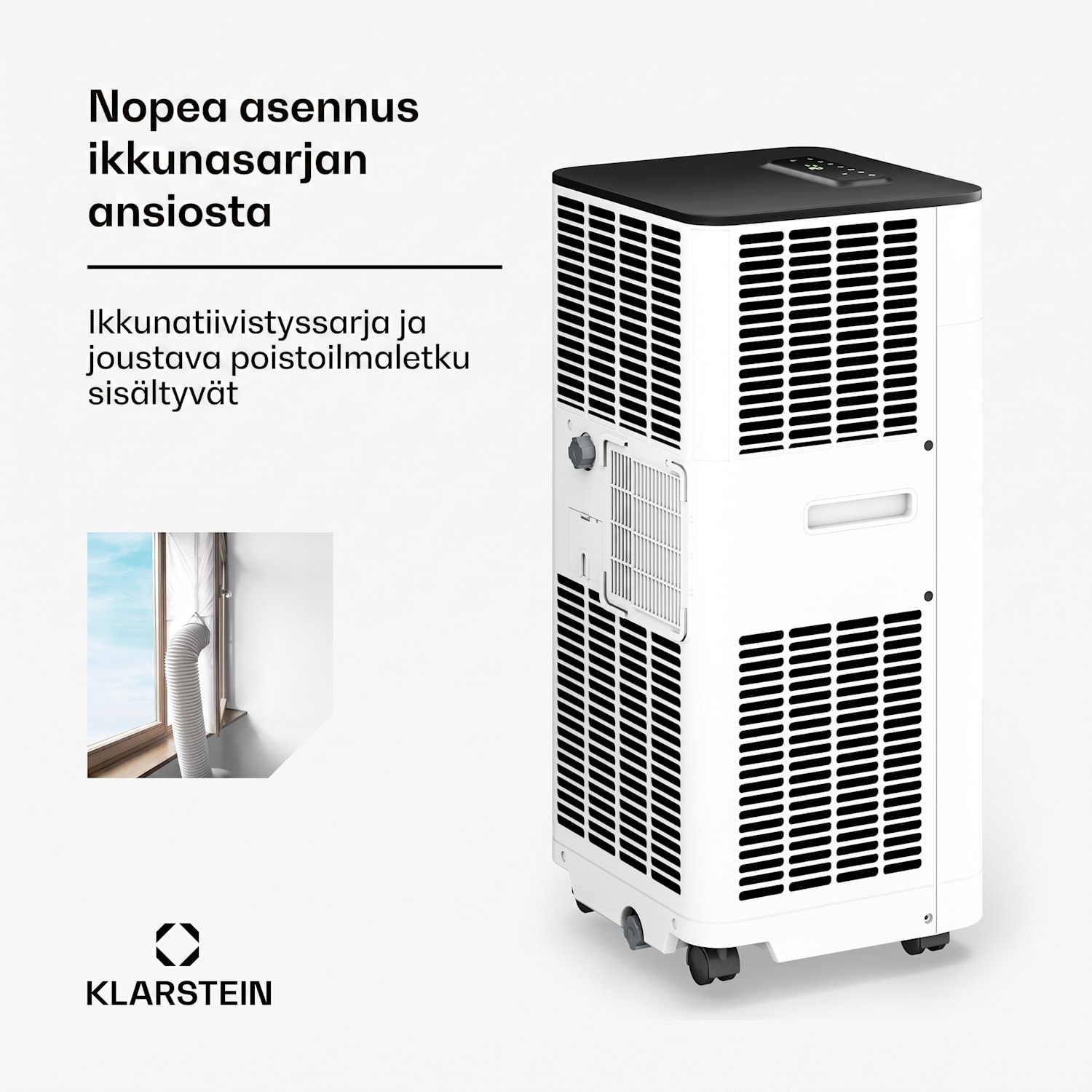 Breeze Box 9K Smart PAC -ilmastointilaite | 3 in 1 -tila | Smart Control | jopa 32 m² | 24 tunnin ajastin | siirrettävä 9.000 BTU | Valkoinen