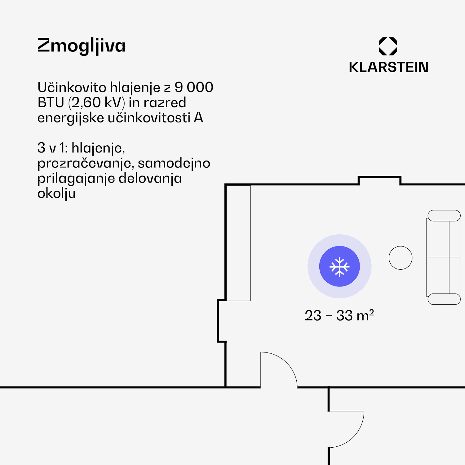 Klimatska naprava Breeze Box 9 Smart PAC, način 3 v 1, inteligentno upravljanje, do 32 m², 24-urni časovnik, mobilna 