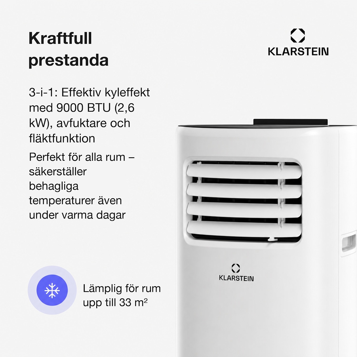 Breeze Box 9K Smart PAC luftkonditionering | 3-i-1-läge | Smart Control | upp till 25 m² | 24h-timer | portabel 9.000 BTU | Vit