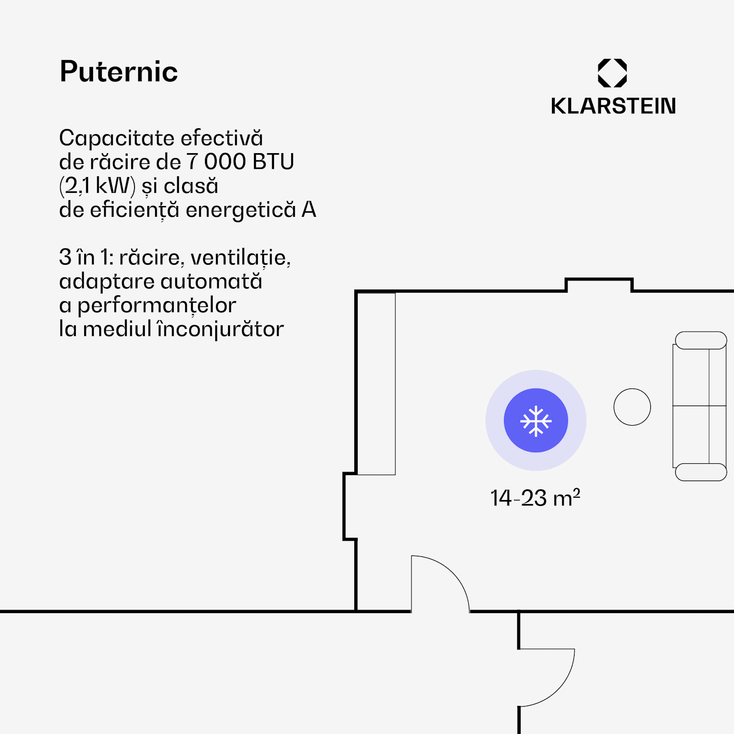 Aero Ring 7K – aparat de aer condiționat mobil și inteligent, cu o capacitate de 7.000 BTU,  potrivit pentru spații de până la 25 m², dotat cu control vocal 7.000 BTU | Alb