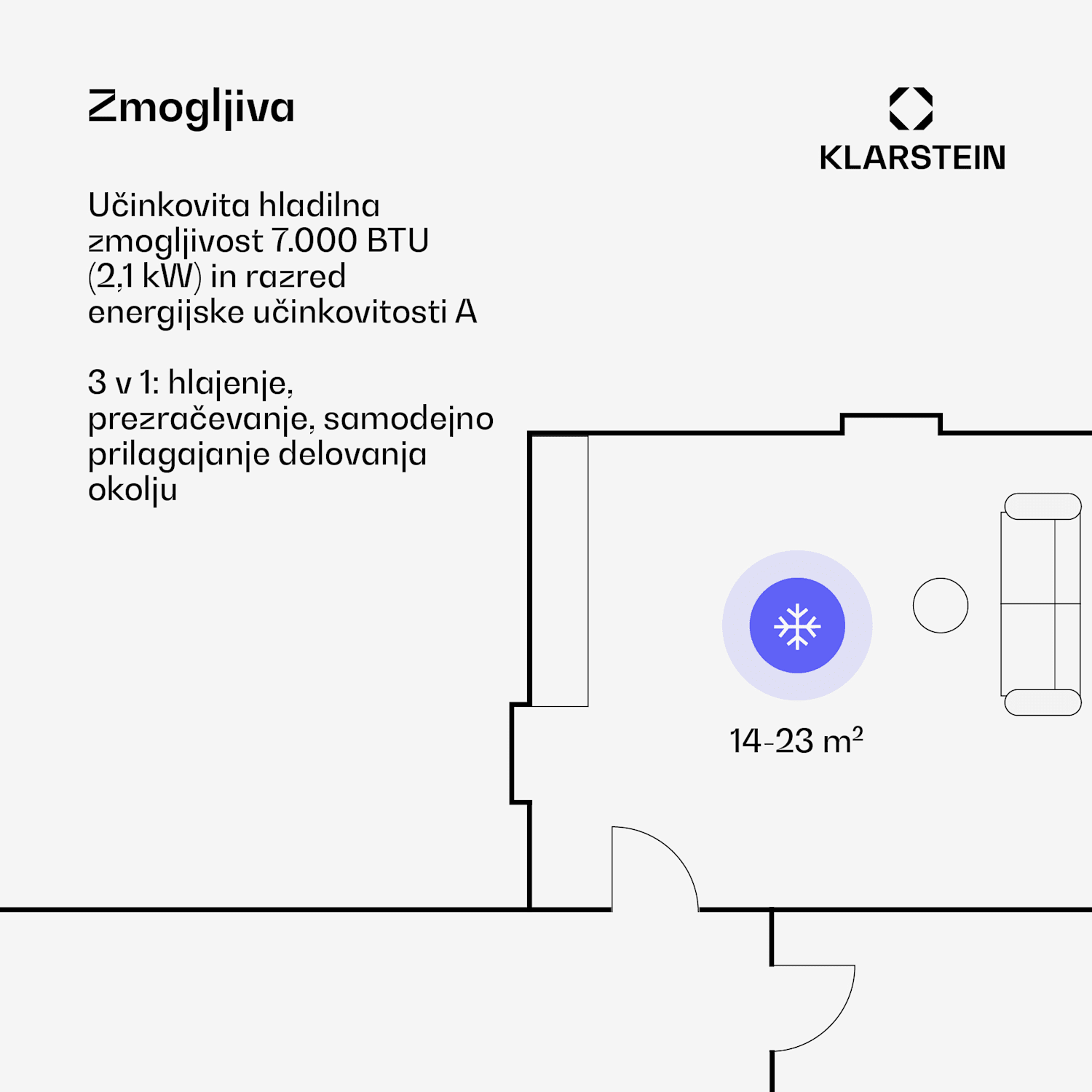 Aero Ring 7K, klimatska naprava, 7 000 BTU, mobilna in inteligentna, za maks. 25 m² z glasovnim upravljanjem 7.000 BTU | Bela
