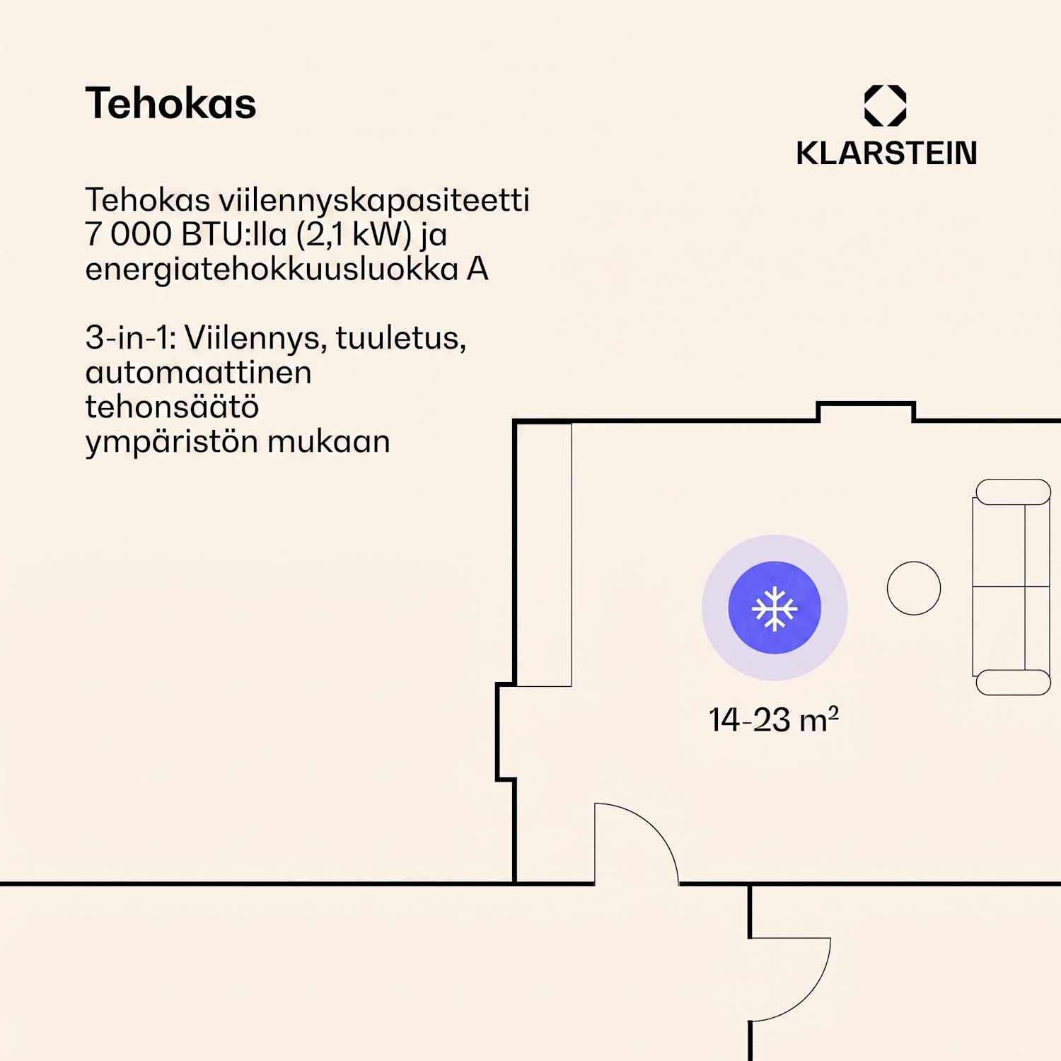 Aero Ring 7K ilmastointilaite 7000 BTU siirrettävä ja älykäs max. 25 m², puheohjaus 7.000 BTU | Musta