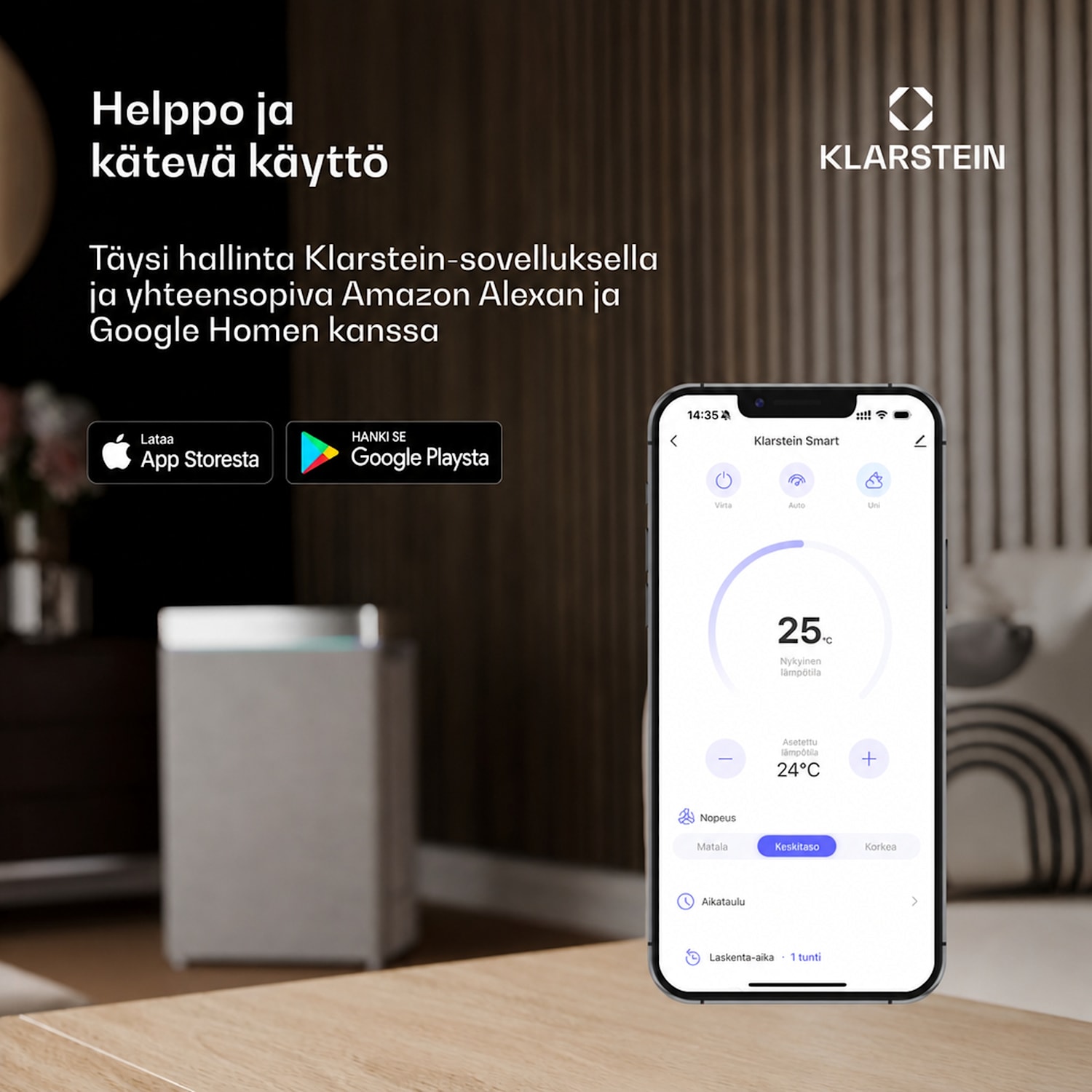Aero Ring 7K ilmastointilaite 7000 BTU siirrettävä ja älykäs max. 25 m², puheohjaus 7.000 BTU | Musta