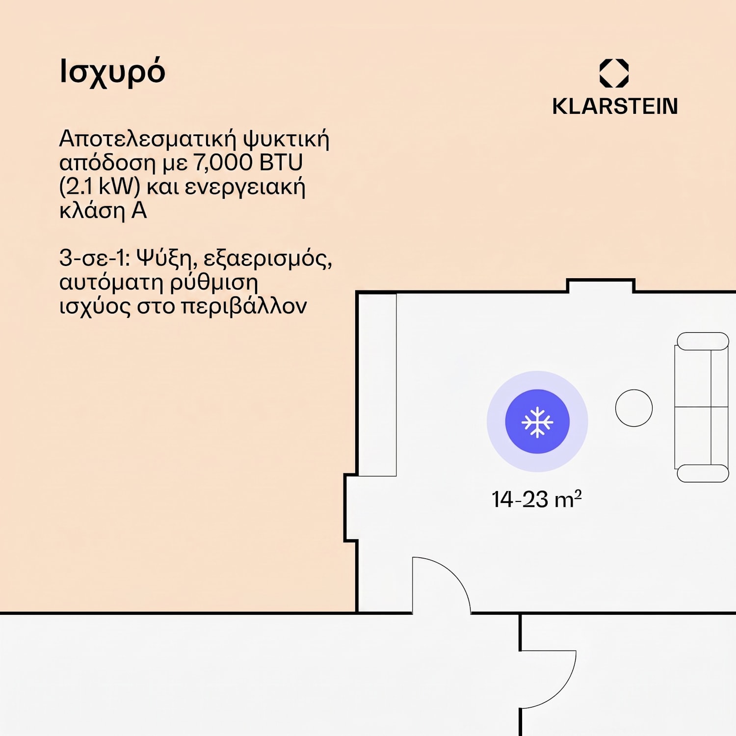 Aero Ring 7K κλιματιστικό 7.000 BTU, φορητό και έξυπνο για μέγιστη απόδοση.  25 m², με φωνητικό έλεγχο. 7000 BTU | Μαύρο