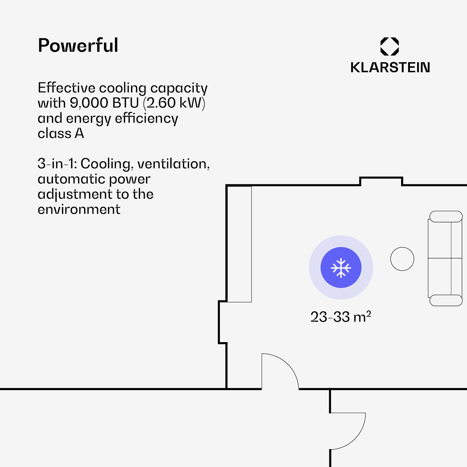 Aero Ring 9K airco 2,6 kW mobiel en slim voor max. 31 m² met spraakbesturing 9.000 BTU | Wit