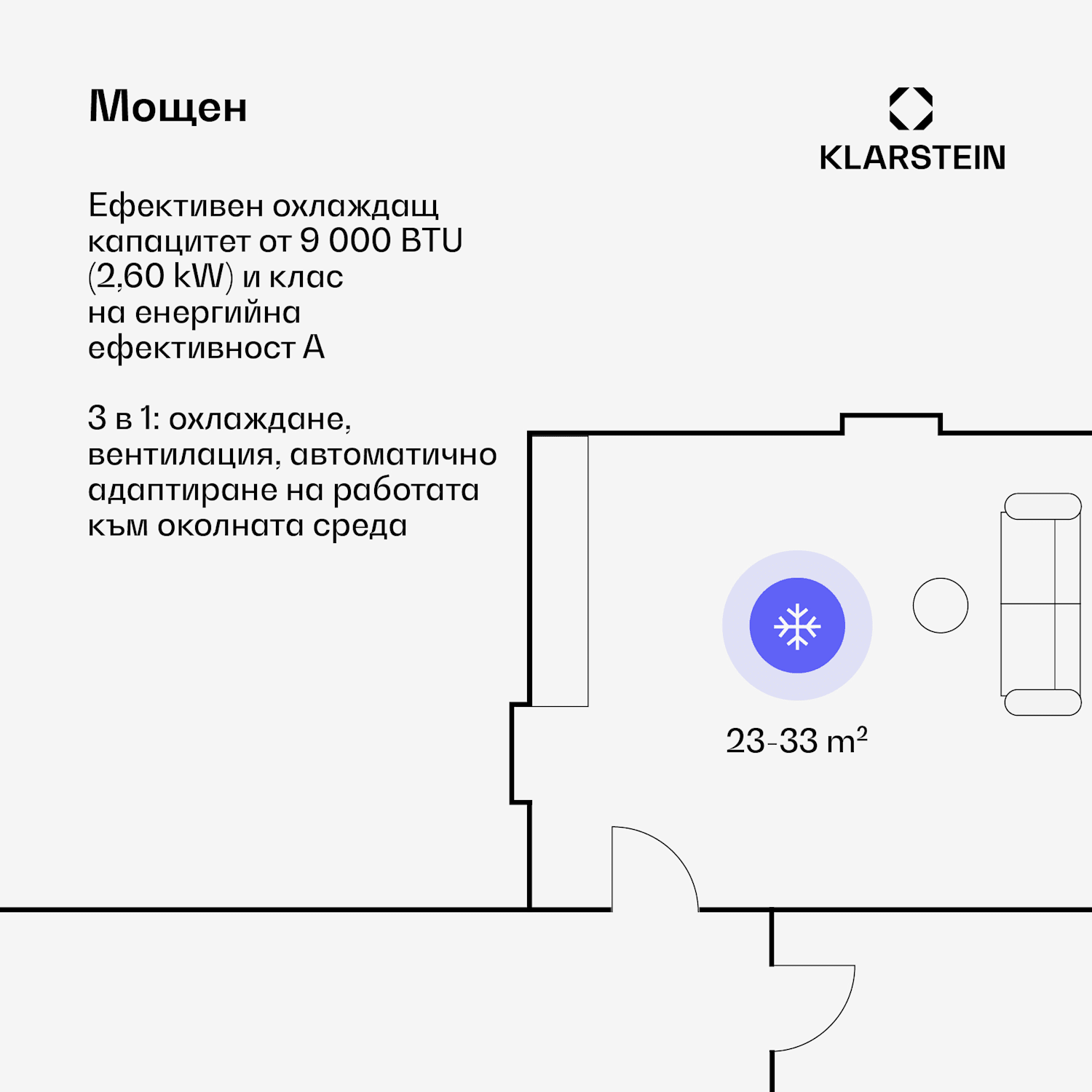 Aero Ring 7K, климатик, 7 000 BTU, мобилен и интелигентен, за макс. 31 м² с гласово управление 9.000 BTU | Черно