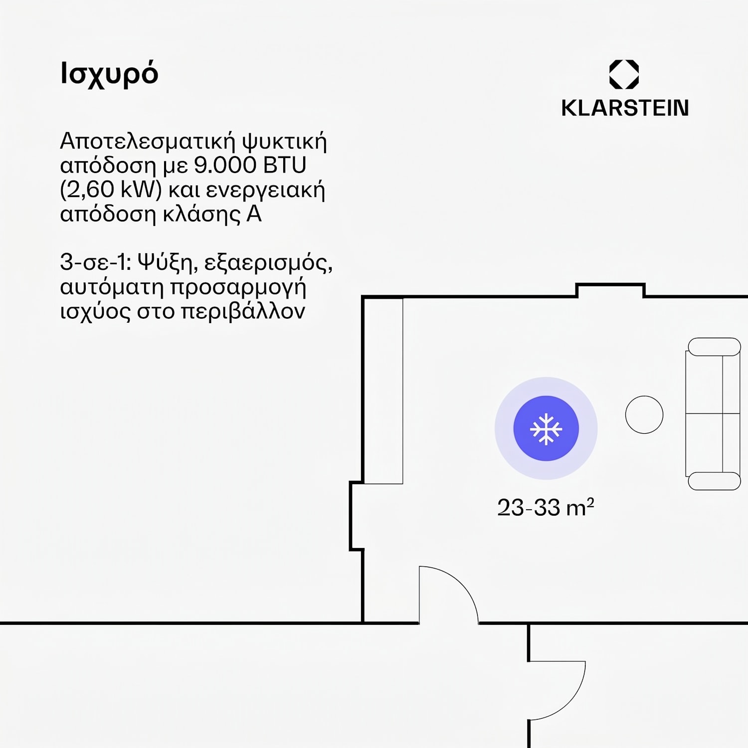 Aero Ring 9K φορητό κλιματιστικό 9.000 BTU, έξυπνο και αποδοτικό για χώρους έως 31 m², με φωνητικό έλεγχο. 9000 BTU | Μαύρο