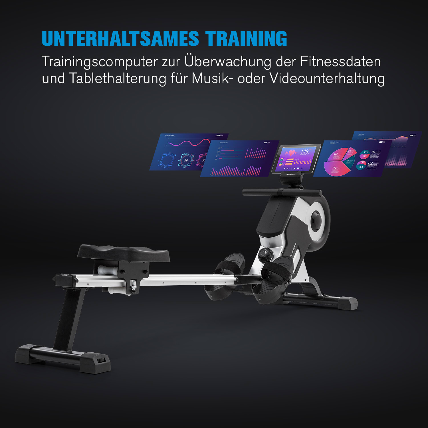 Stream M1 Magnetrudergerät 105cm LC-Display 8 Stufen Aluminium 