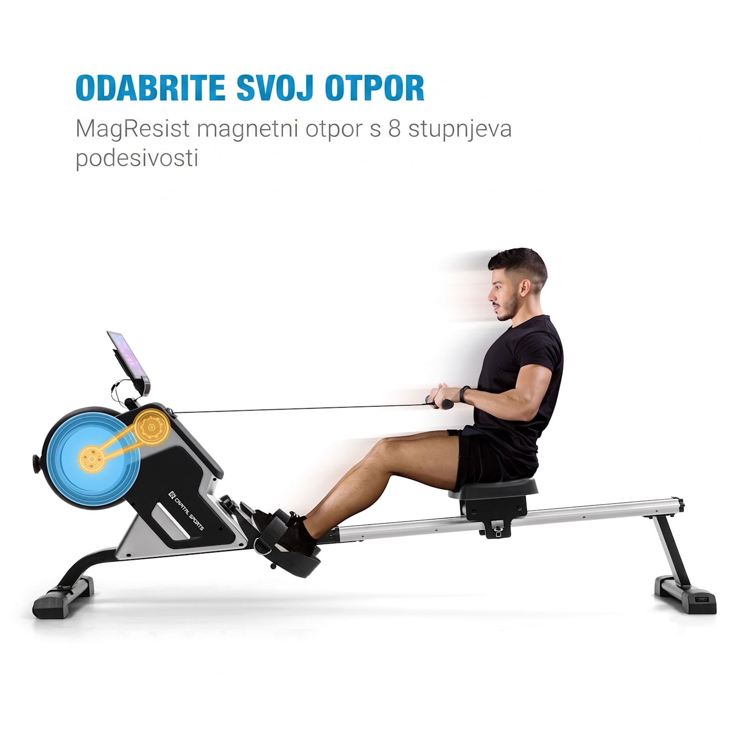 Stream M1, magnetna sprava za veslanje, 105 cm, LC zaslon, 8 razina, aluminij 