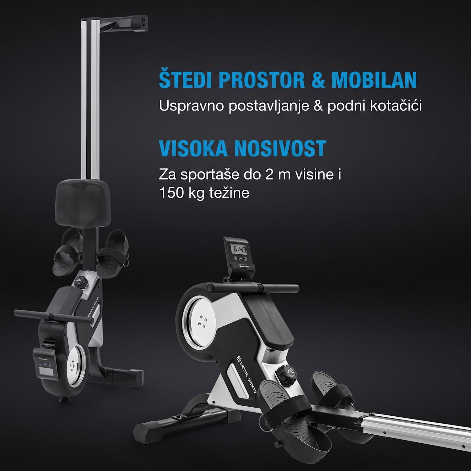 Stream M1, magnetna sprava za veslanje, 105 cm, LC zaslon, 8 razina, aluminij 