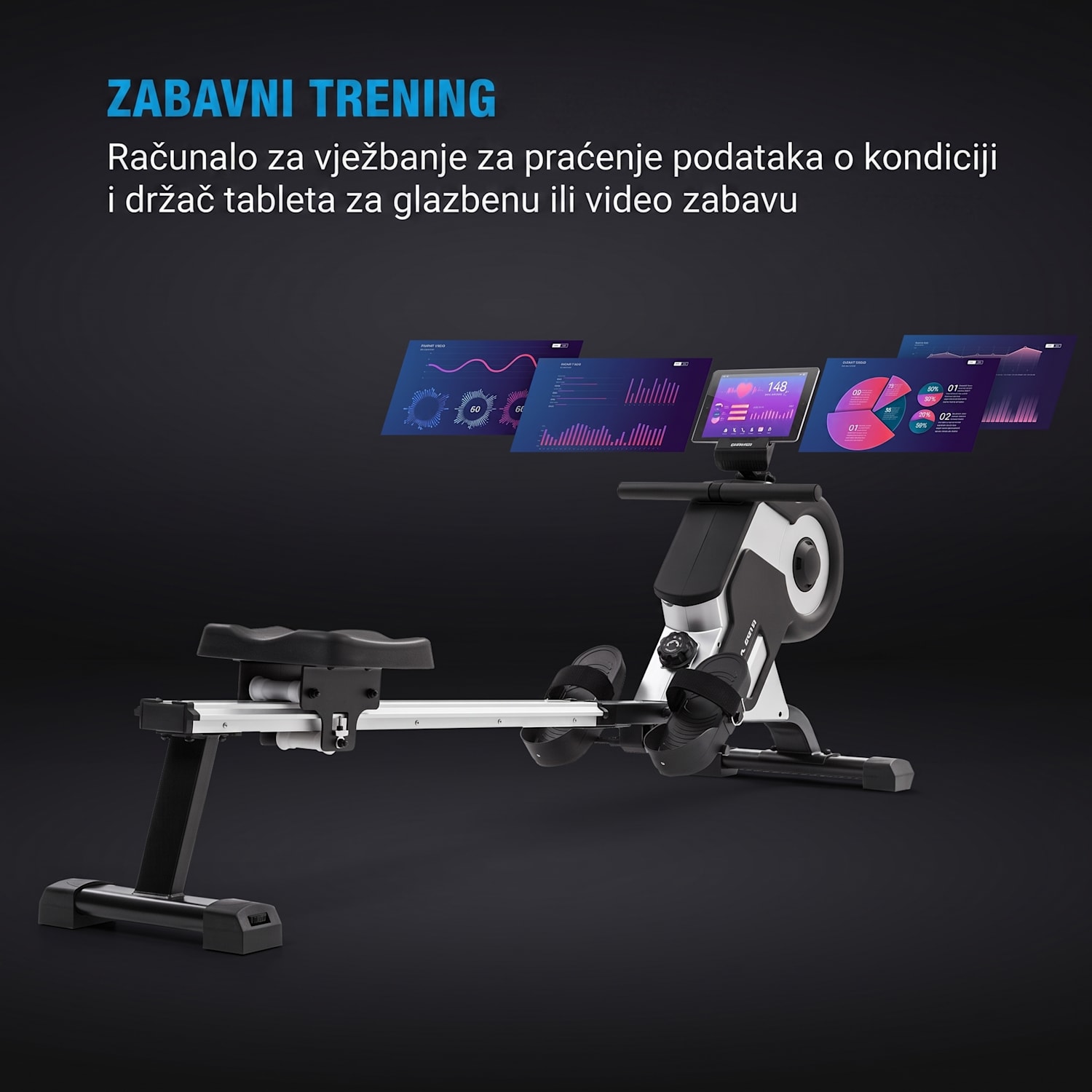 Stream M1, magnetna sprava za veslanje, 105 cm, LC zaslon, 8 razina, aluminij 