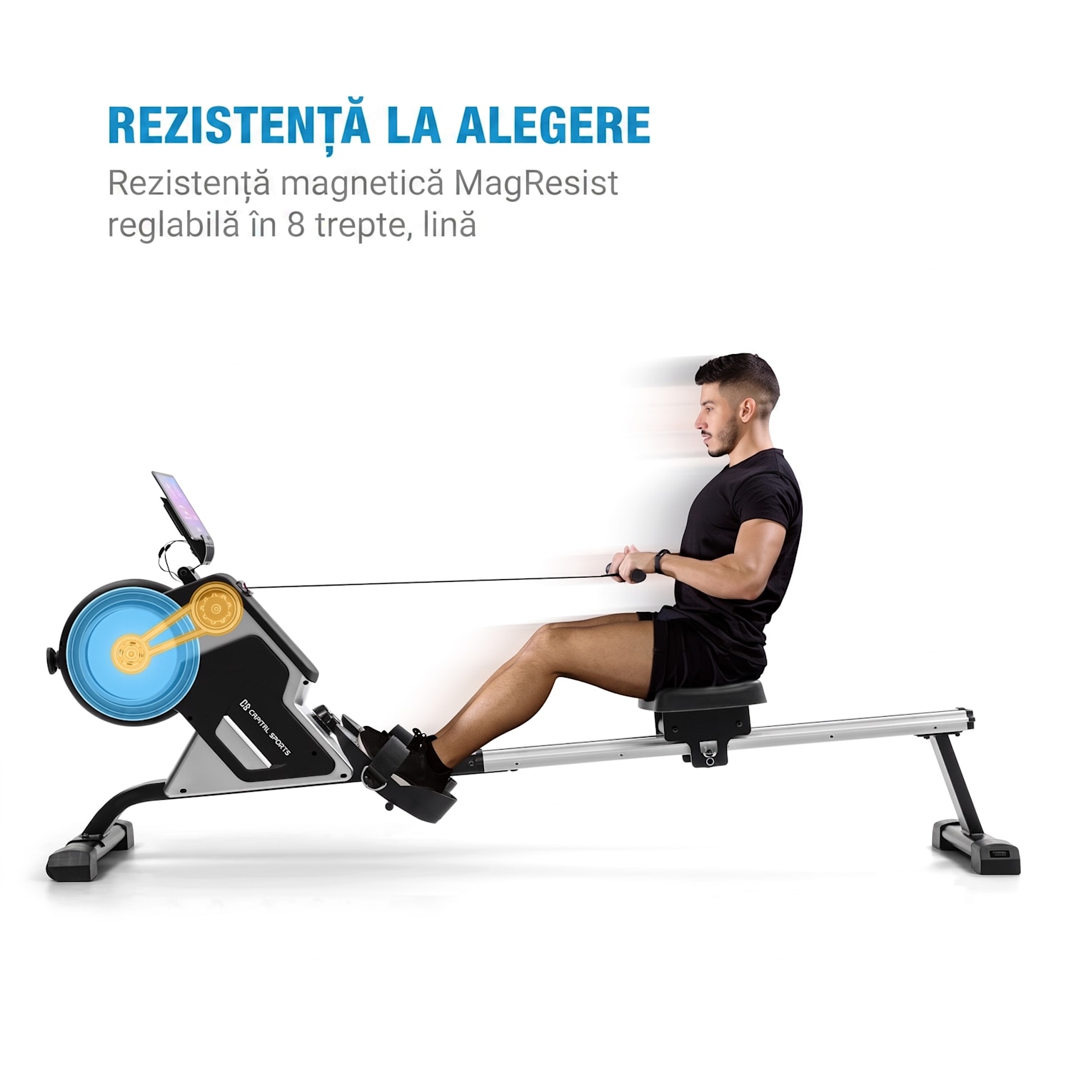 Stream M1, aparat de canotaj magnetic, 105 cm, ecran LC, 8 nivele, aluminiu 