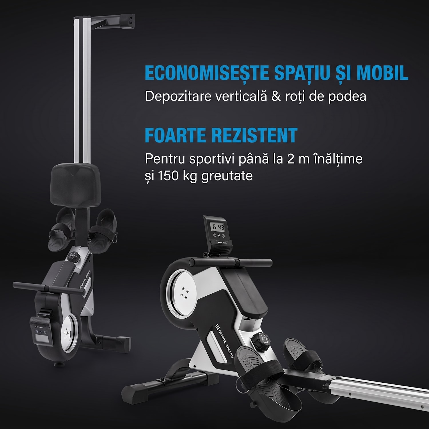 Stream M1, aparat de canotaj magnetic, 105 cm, ecran LC, 8 nivele, aluminiu 