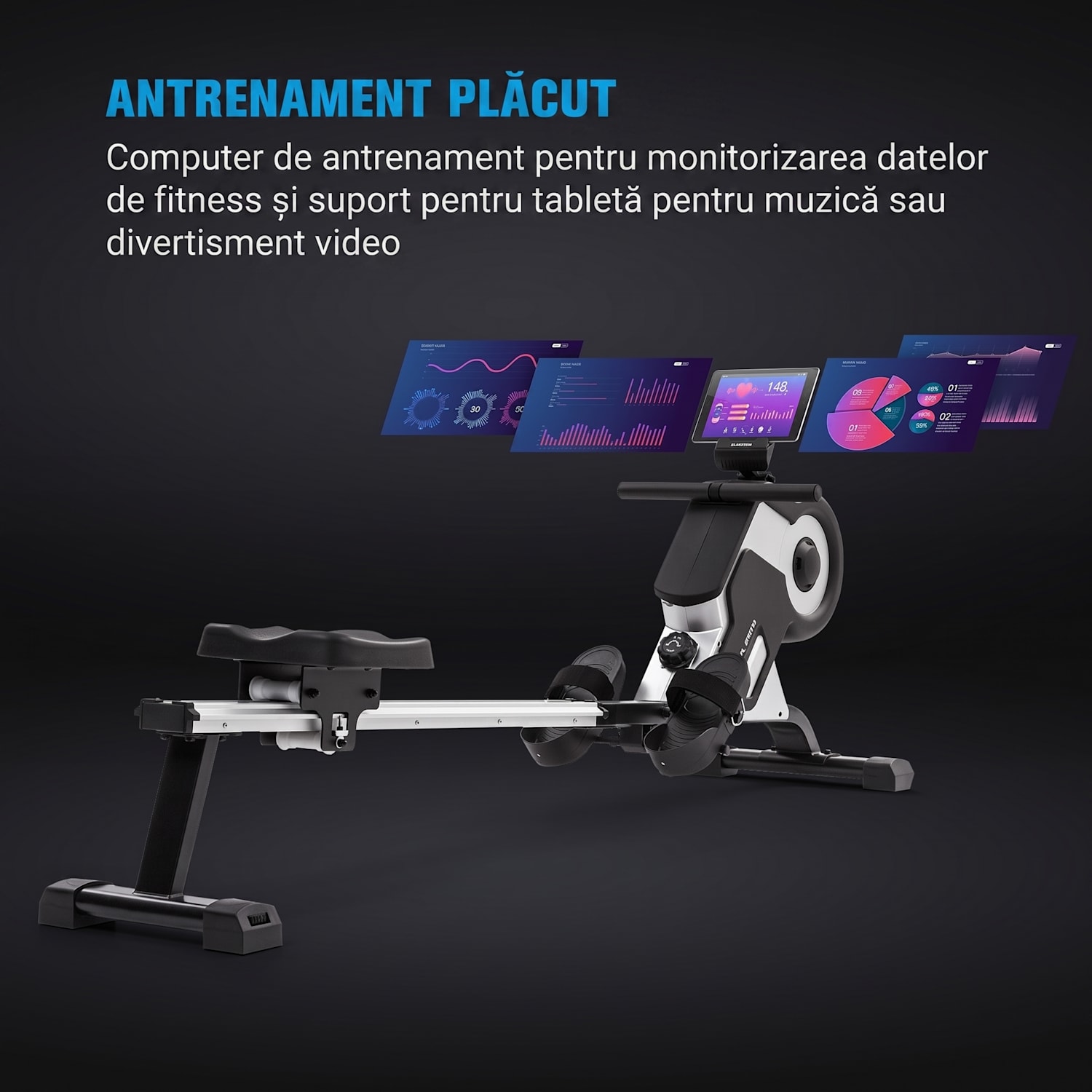 Stream M1, aparat de canotaj magnetic, 105 cm, ecran LC, 8 nivele, aluminiu 
