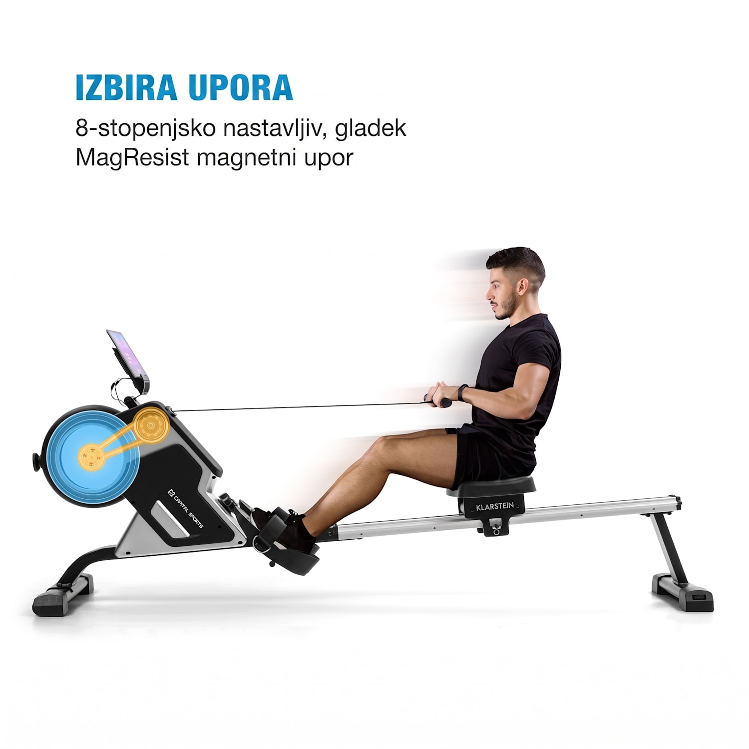Stream M1, magnetni veslaški stroj, 105 cm, LC zaslon, 8 stopenj, aluminij 