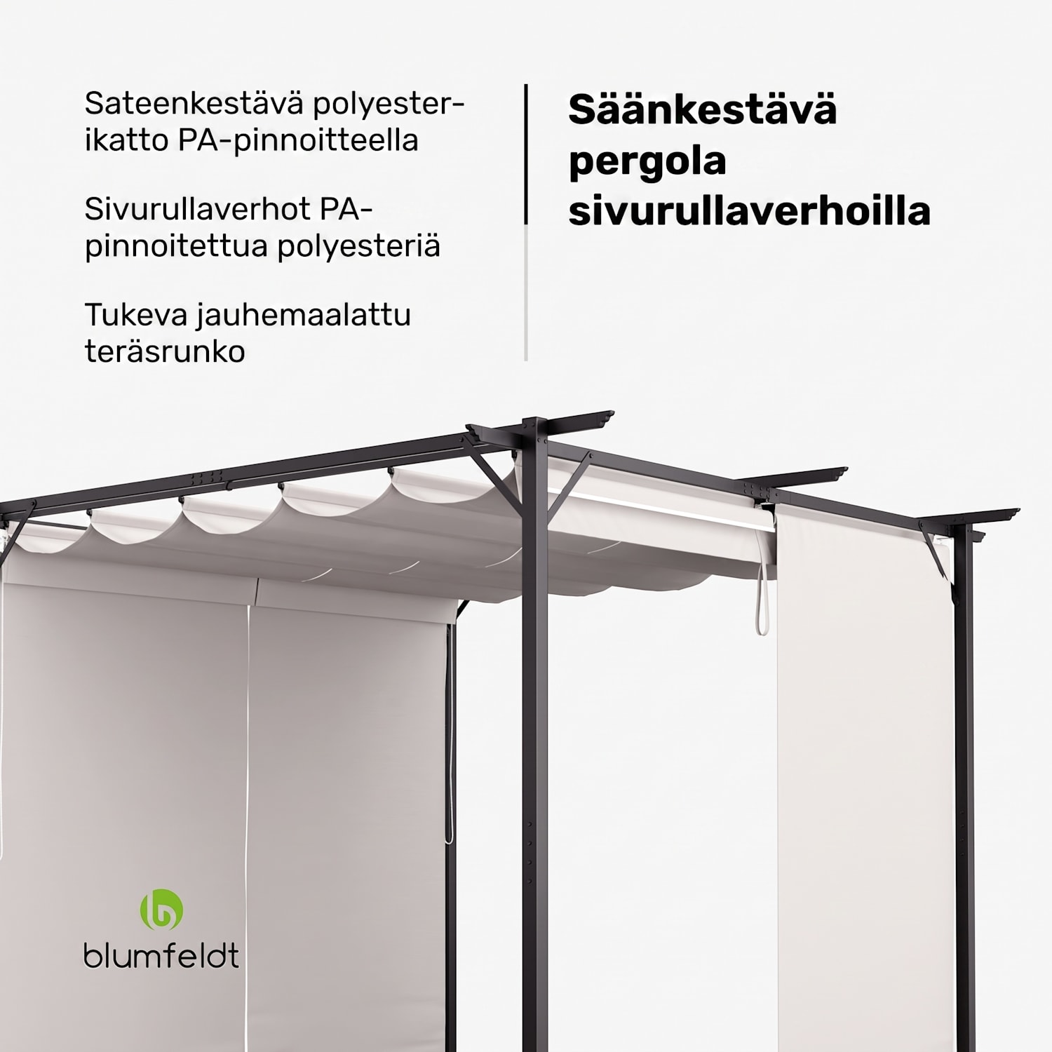 Blumfeldt Pantheon Robust pergola 3 x 3 m säänkestävä teräs jauhemaalattu sivuverhot 3 x 3 m | sivuseinillä | Beige