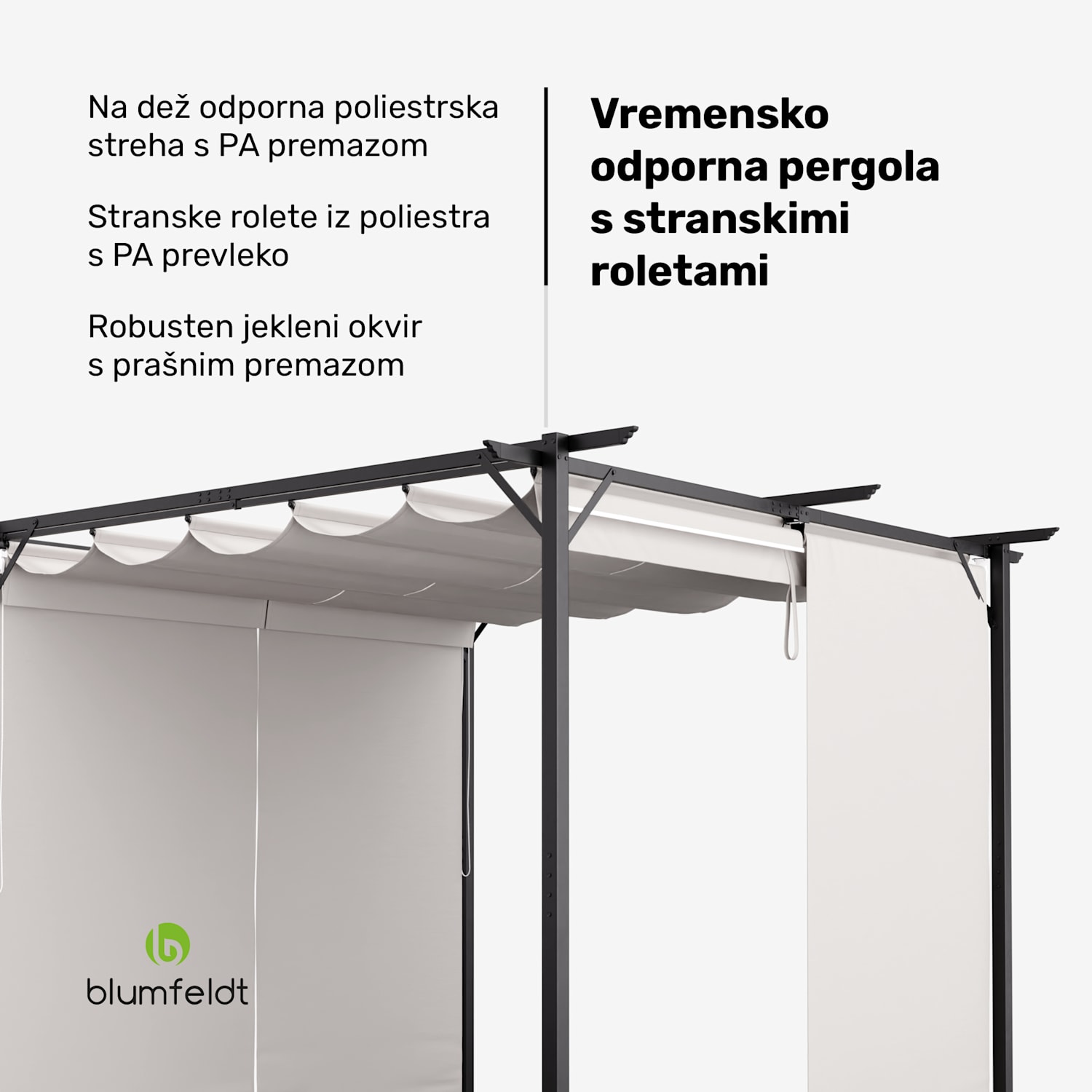 Blumfeldt Pantheon Robust, pergola, 3 x 3 m, s stranskimi žaluzijami, prašno lakirano jeklo, odporno na vremenske vplive 3 x 3 m | s stranskimi ploščami | Bež