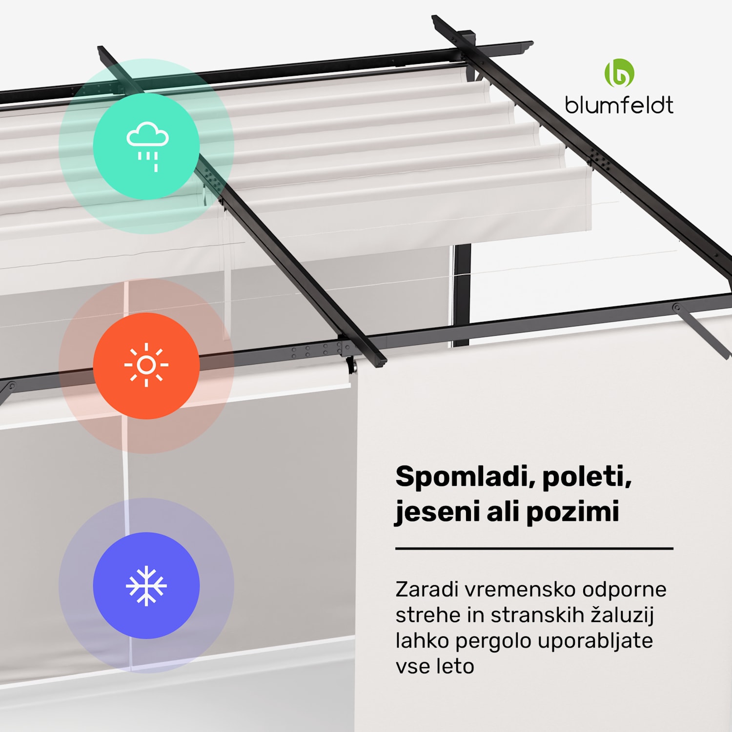 Blumfeldt Pantheon Robust, pergola, 3 x 3 m, s stranskimi žaluzijami, prašno lakirano jeklo, odporno na vremenske vplive 3 x 3 m | s stranskimi ploščami | Bež