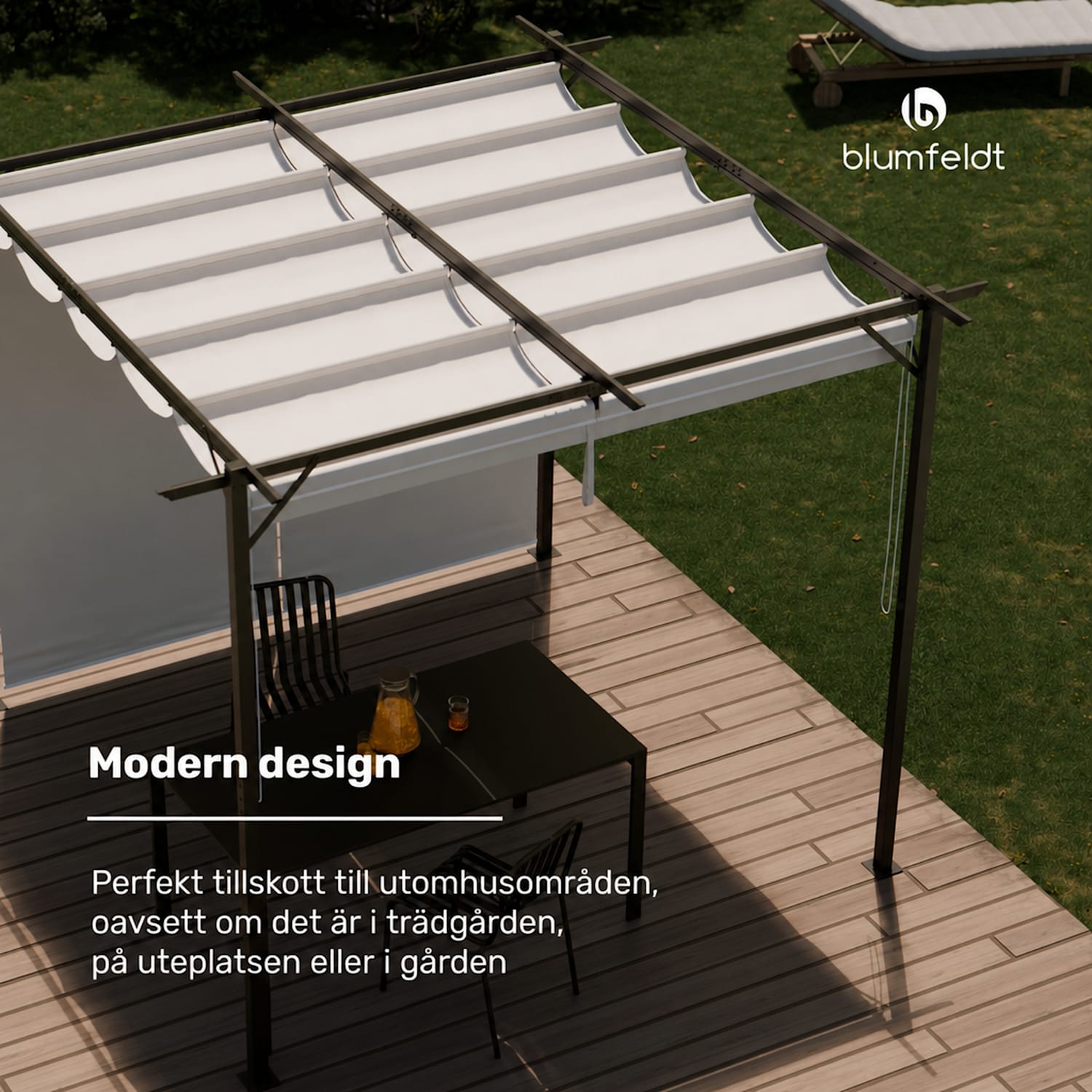 Blumfeldt Pantheon Robust Pergola 3x3 m, väderbeständig, pulverlackerat stål, rulljalusier på sidorna 3 x 3 m | Med sidoväggar | Beige