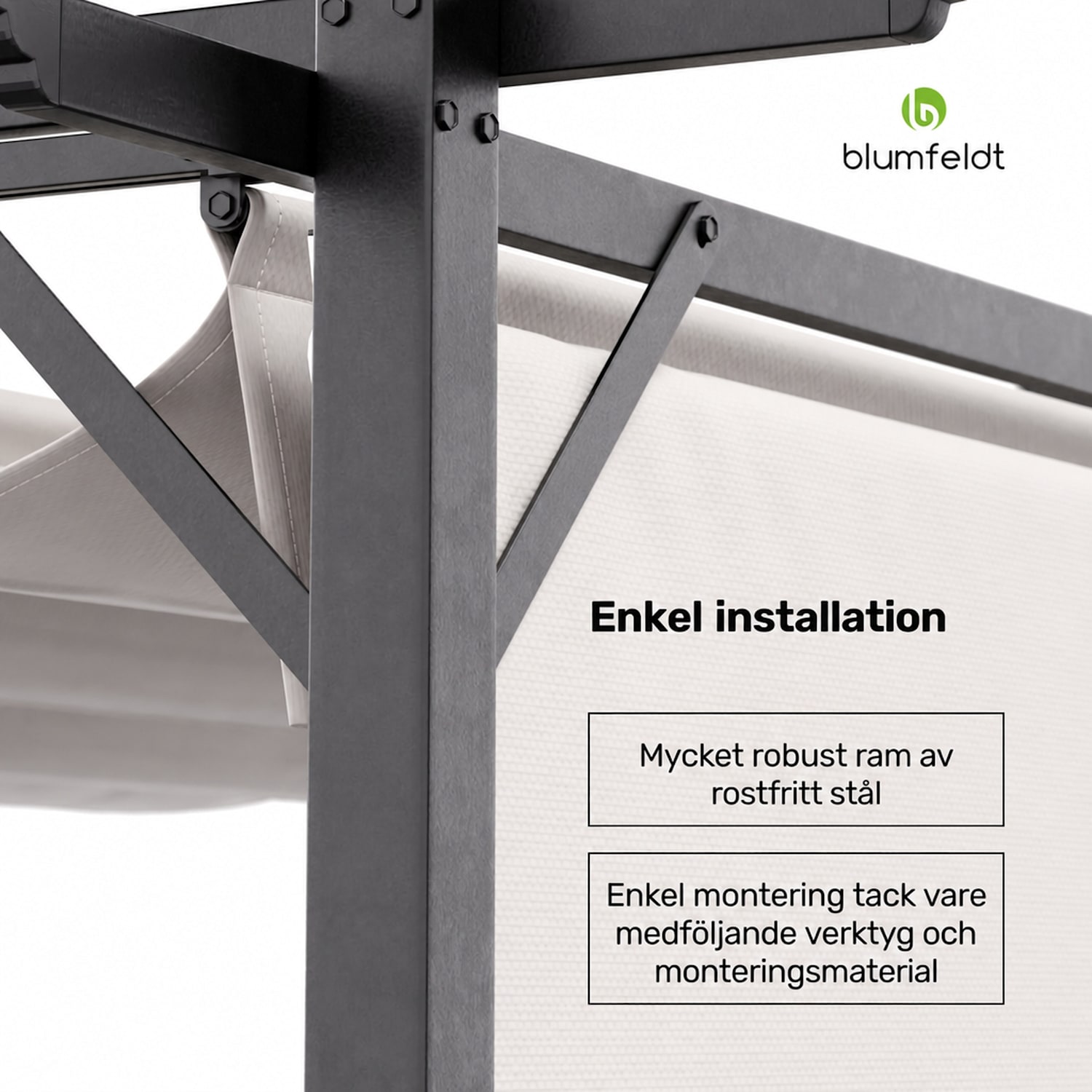 Blumfeldt Pantheon Robust Pergola 3x3 m, väderbeständig, pulverlackerat stål, rulljalusier på sidorna 3 x 3 m | Med sidoväggar | Beige
