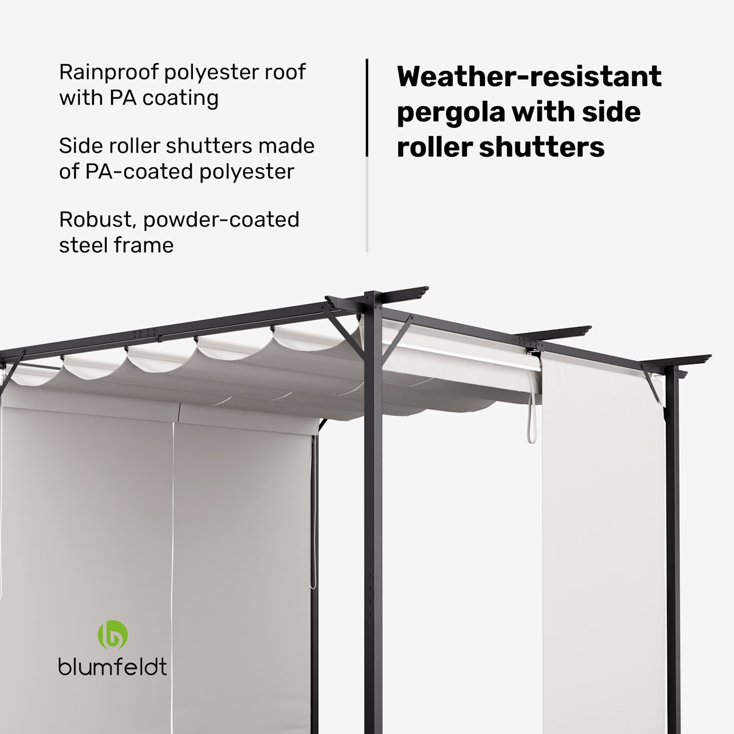 Blumfeldt Pantheon Robust pergola 3x3m weather-resistant powder-coated steel side shutters 3 x 3 m | With side walls | Beige