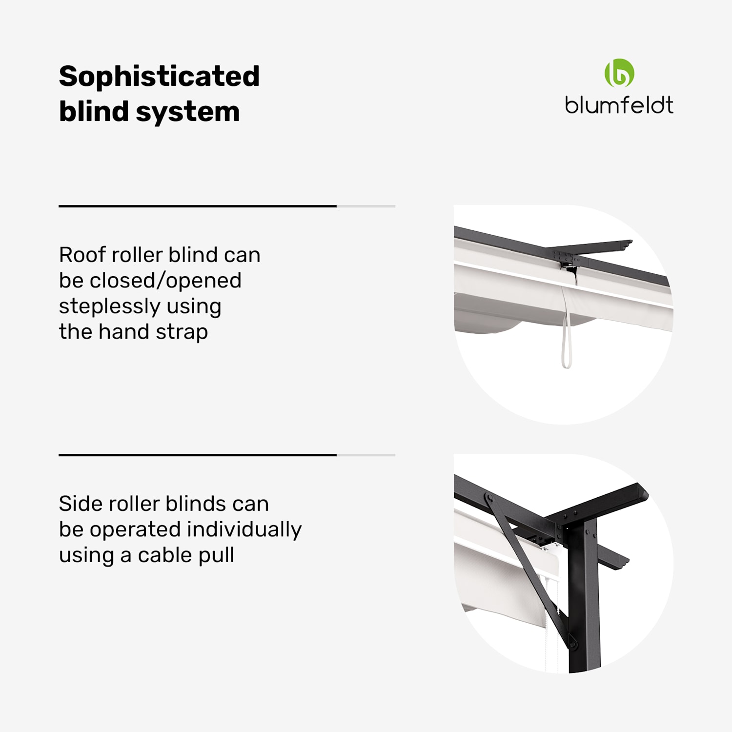Blumfeldt Pantheon Robust pergola 3x3m weather-resistant powder-coated steel side shutters 3 x 3 m | With side walls | Beige