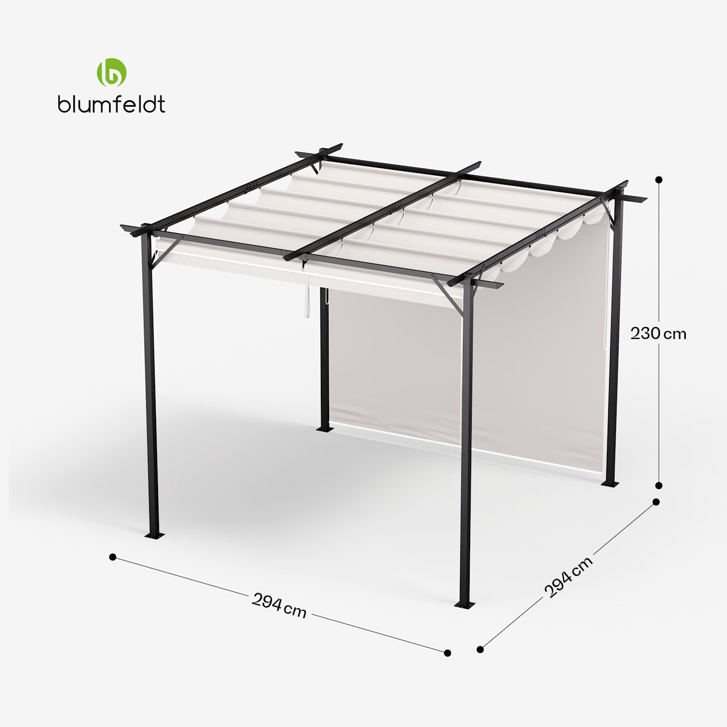 Blumfeldt Pantheon Robust Pergola 3x3m wetterbeständig Stahl pulverbeschichtet seitliche Rollläden 3 x 3 m | mit Seitenwänden | Beige