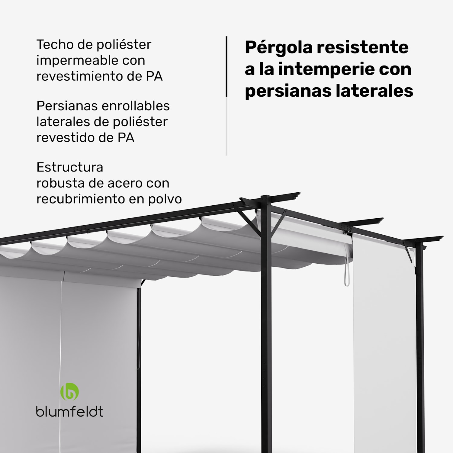 Blumfeldt Pantheon Robust Pérgola 3×4 m Persianas laterales de acero con recubrimiento de polvo resistente a la intemperie 3 x 4 m | Con paredes laterales | Beige