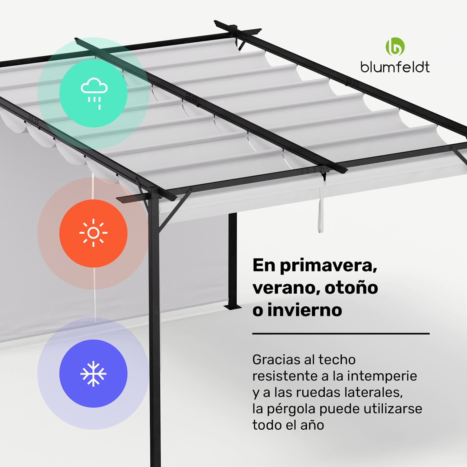 Blumfeldt Pantheon Robust Pérgola 3×4 m Persianas laterales de acero con recubrimiento de polvo resistente a la intemperie 3 x 4 m | Con paredes laterales | Beige